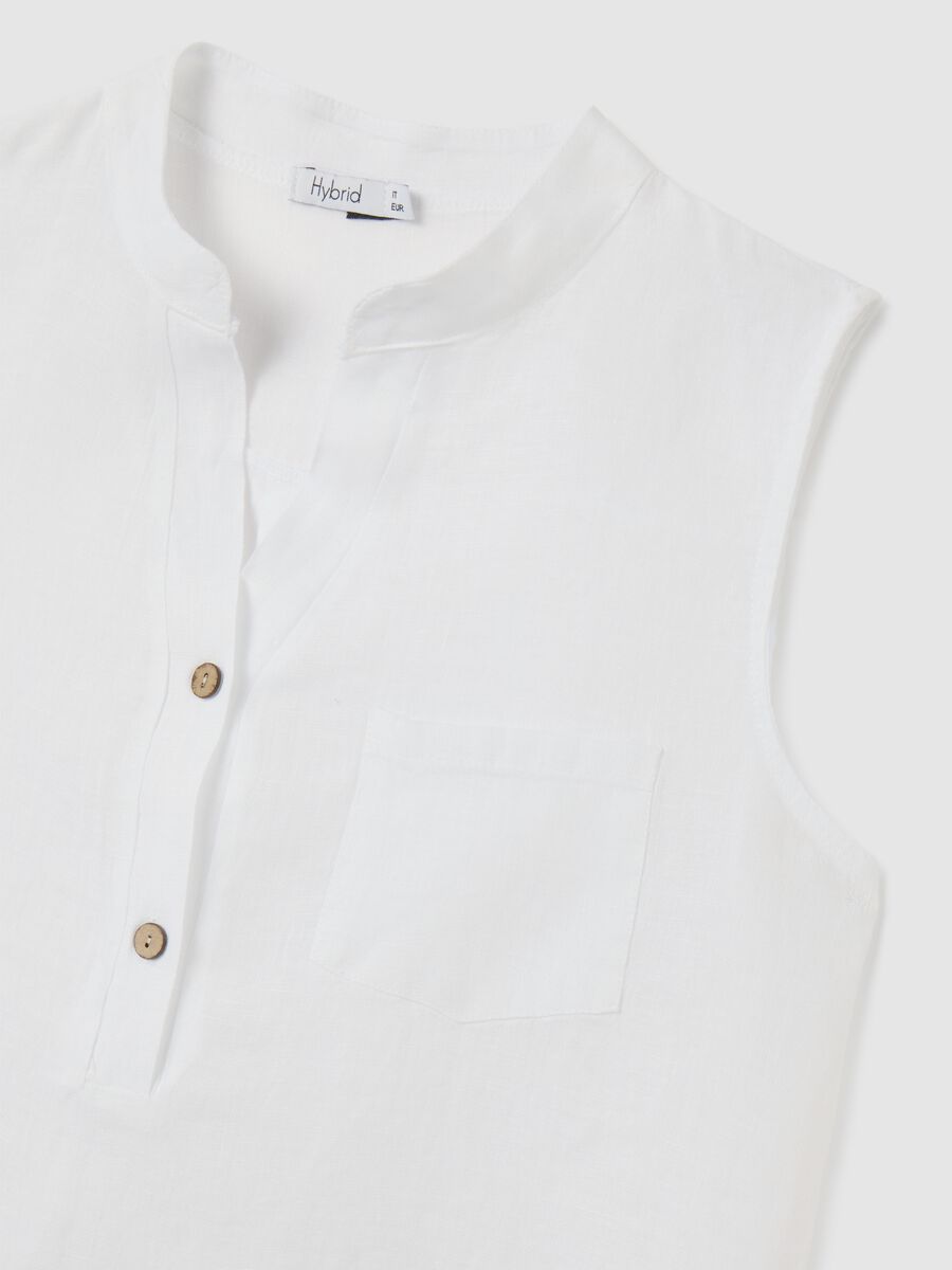 Women's white sleeveless linen blouse regular fit_5