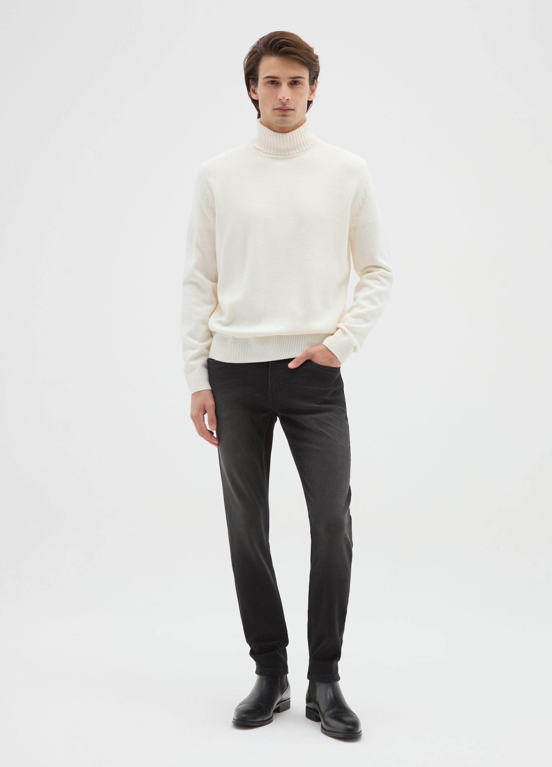 Black denim jeans in cotton blend skinny fit