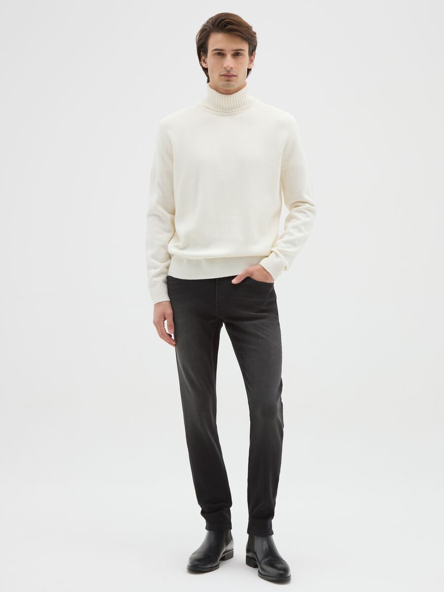 Black denim jeans in cotton blend skinny fit_0
