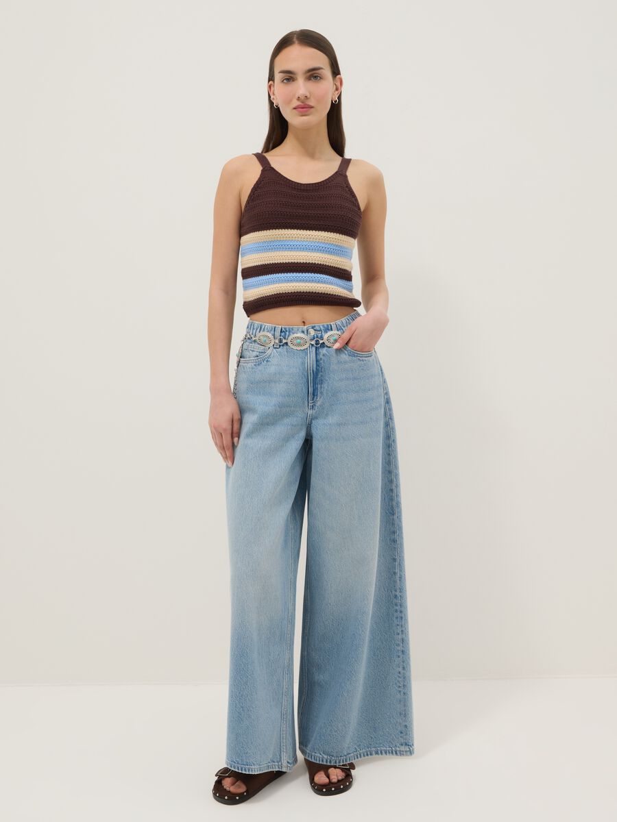 Multicolour striped pure cotton fitted knitted top_1