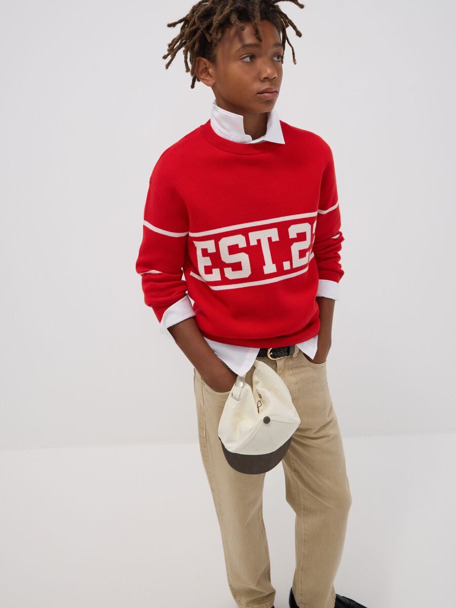 Red jacquard cotton-blend crew-neck jumper_1