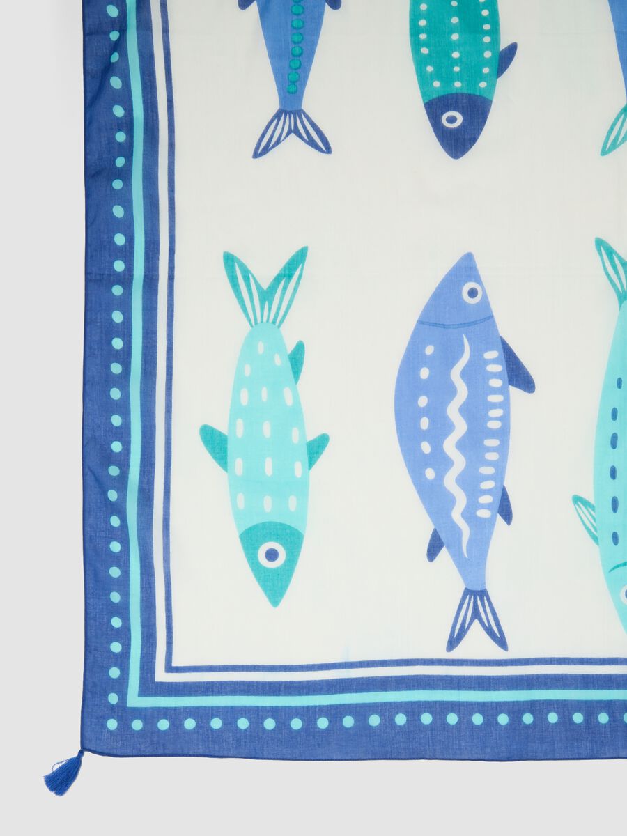 Pareo blu in puro cotone con stampa marina_6