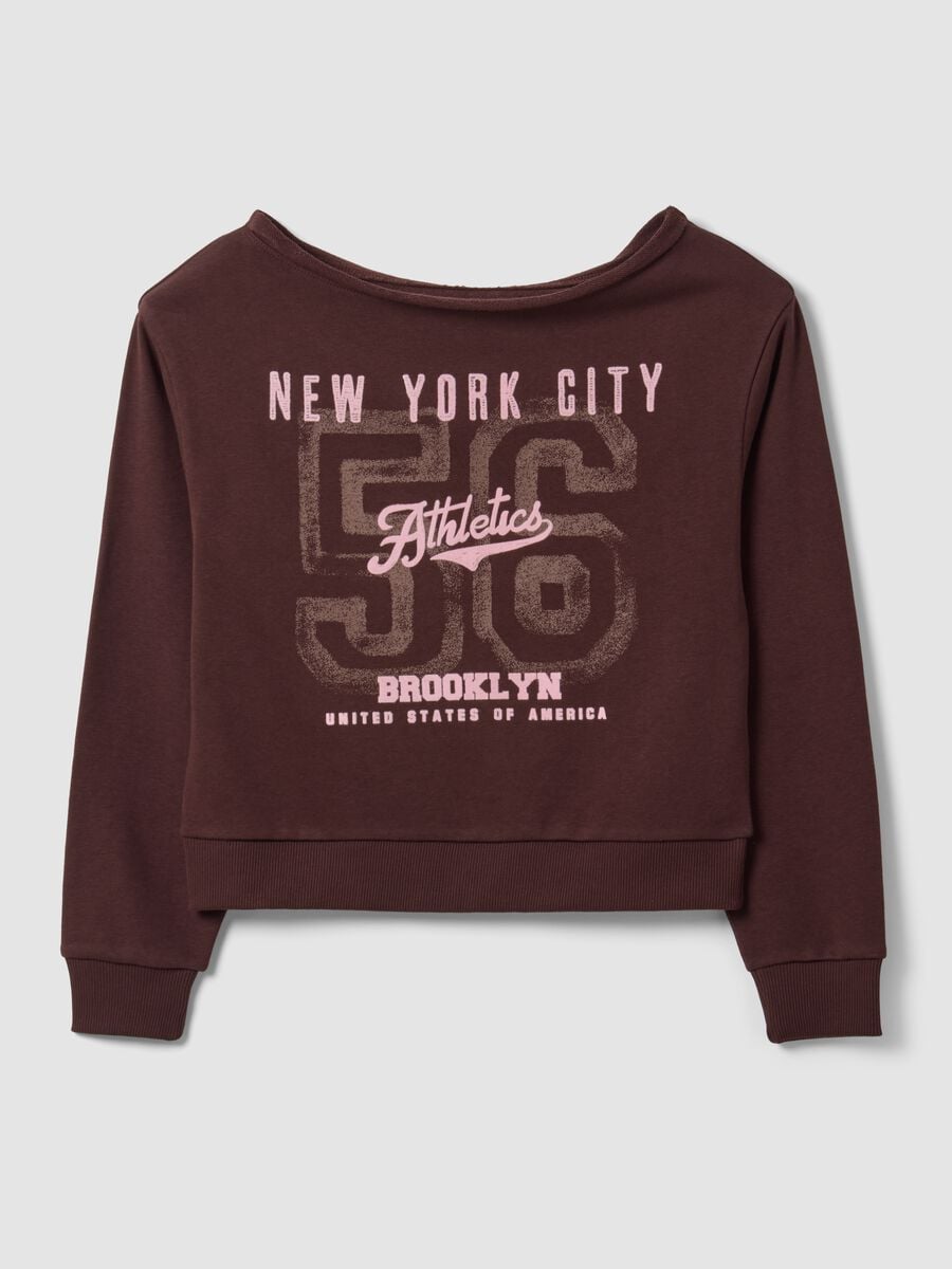 Brown cotton-blend sweatshirt with wide neckline, regular fit_4