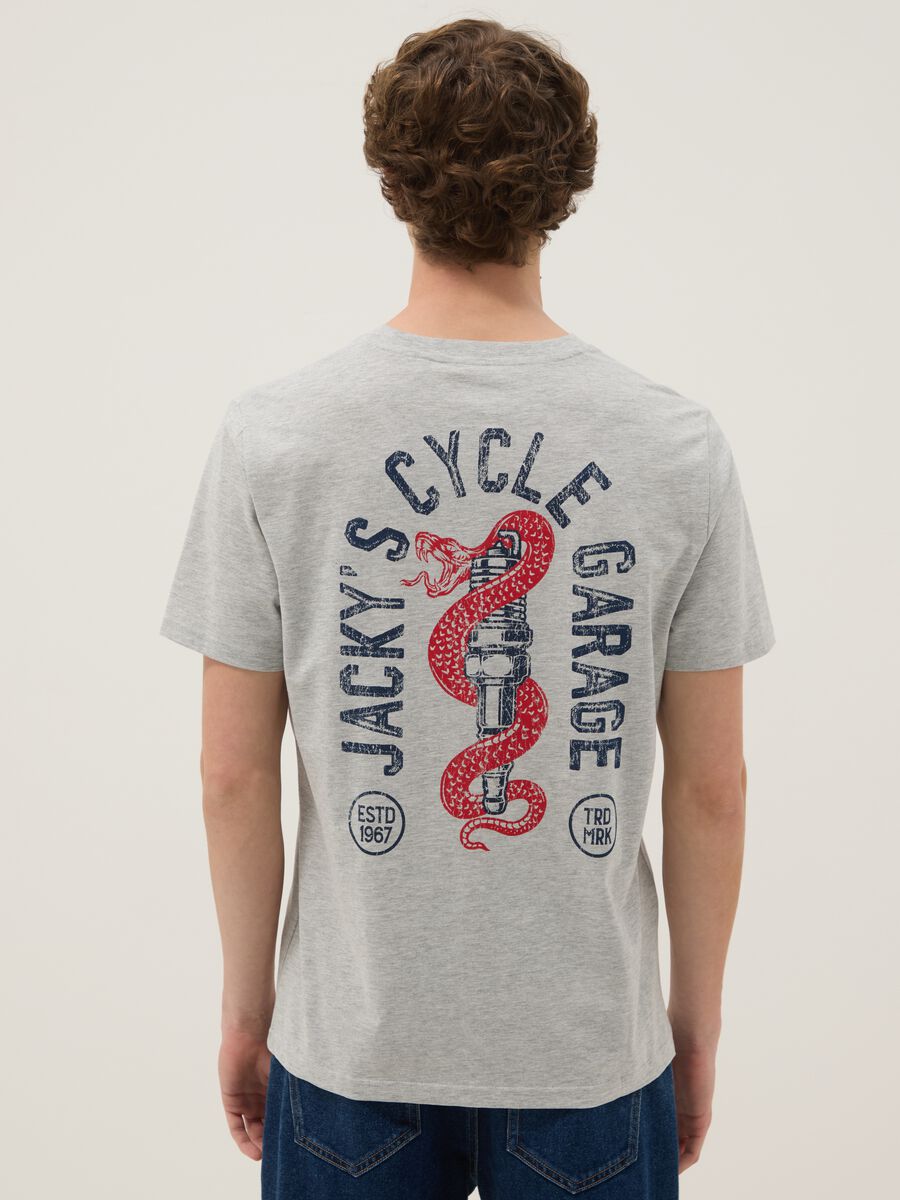 T-shirt grigia con stampa in puro cotone regular fit_3