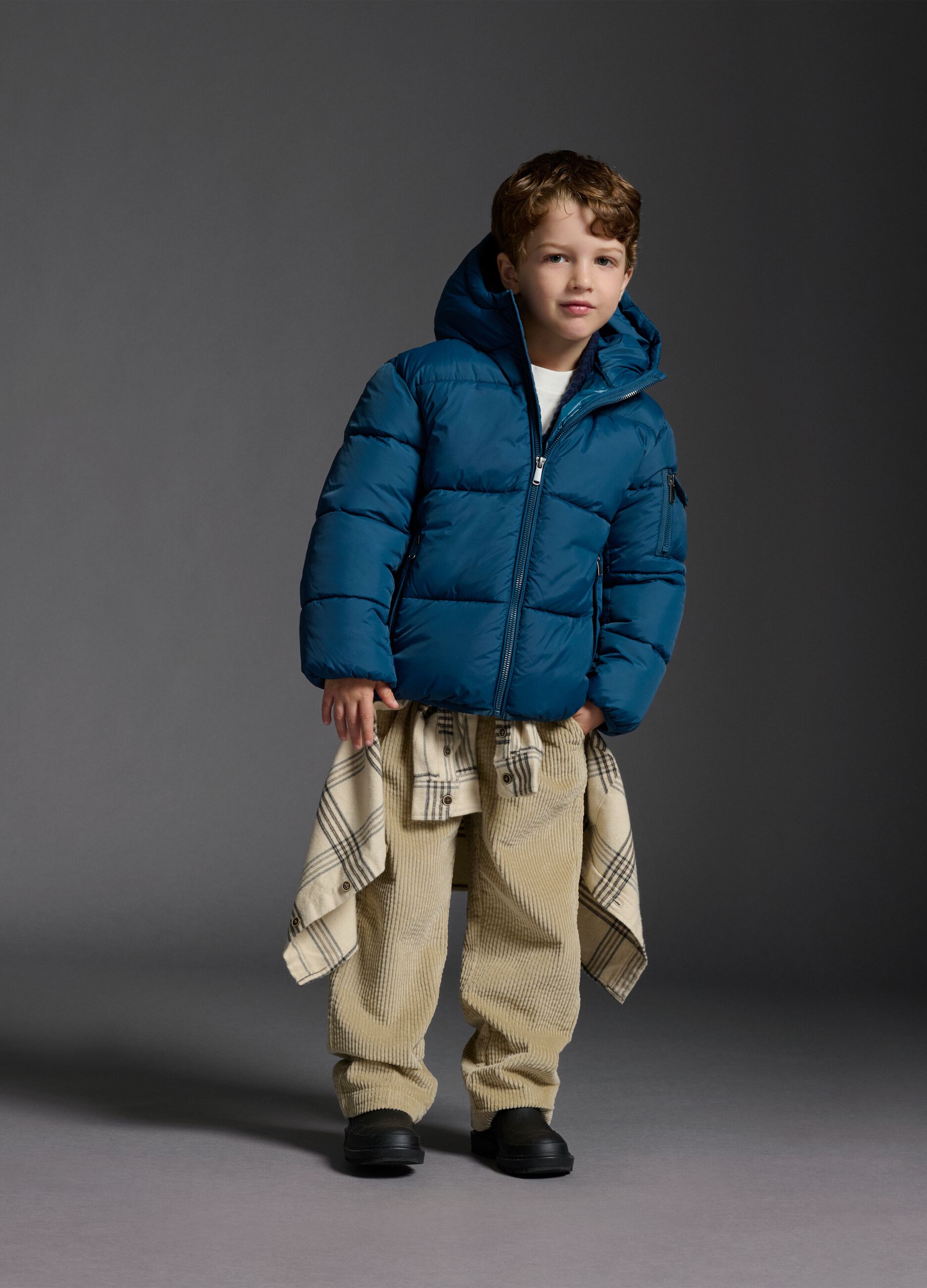 Petrol Blue Iconic Puffer Jacket for Kids with Hood