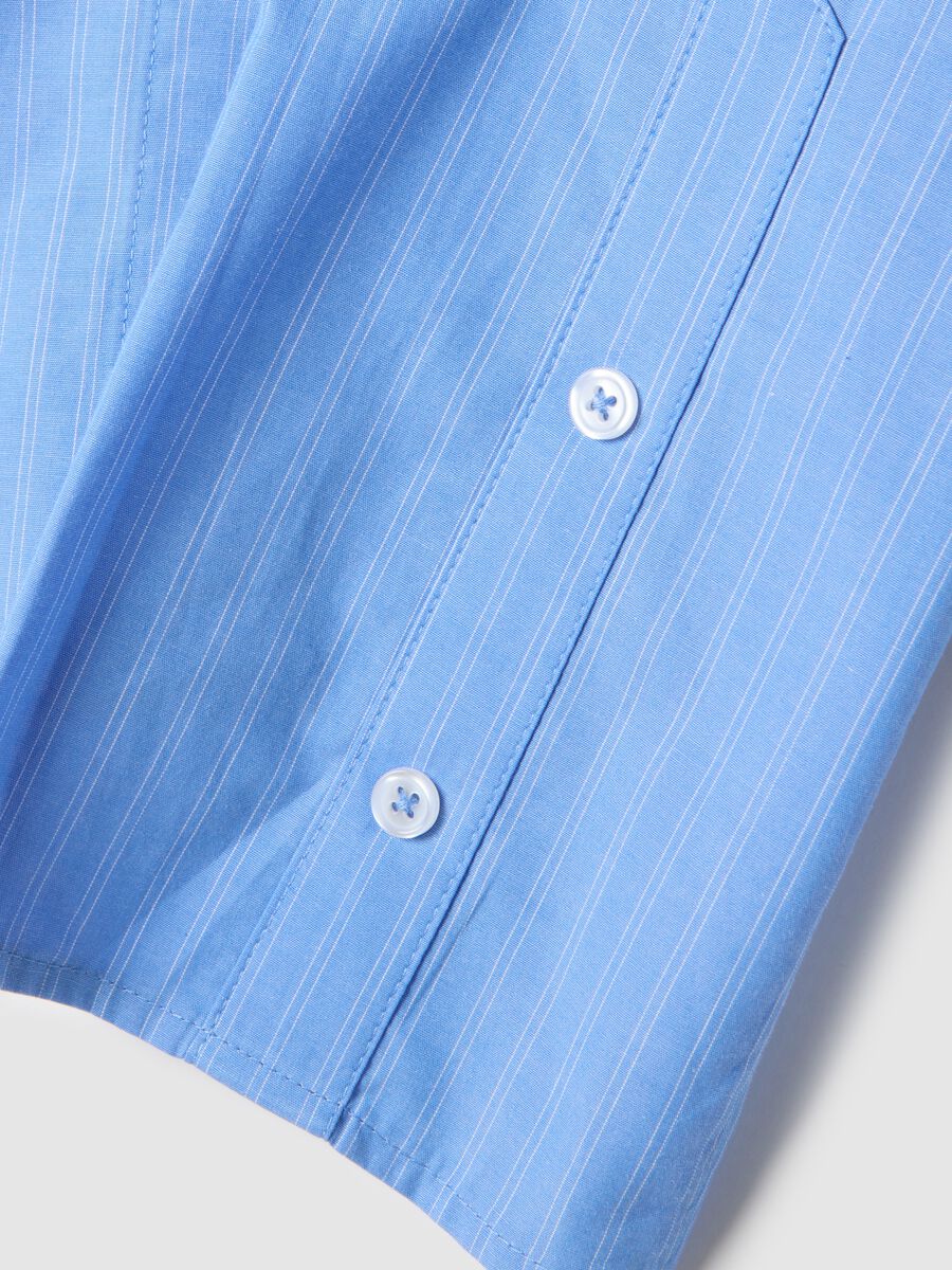 Blue striped pure cotton slim fit shirt_5