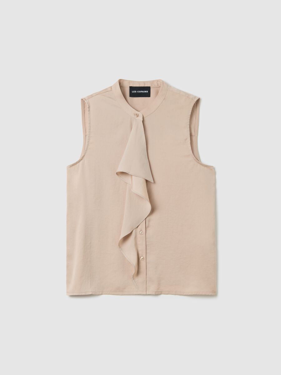 Beige sleeveless blouse with flounce_4