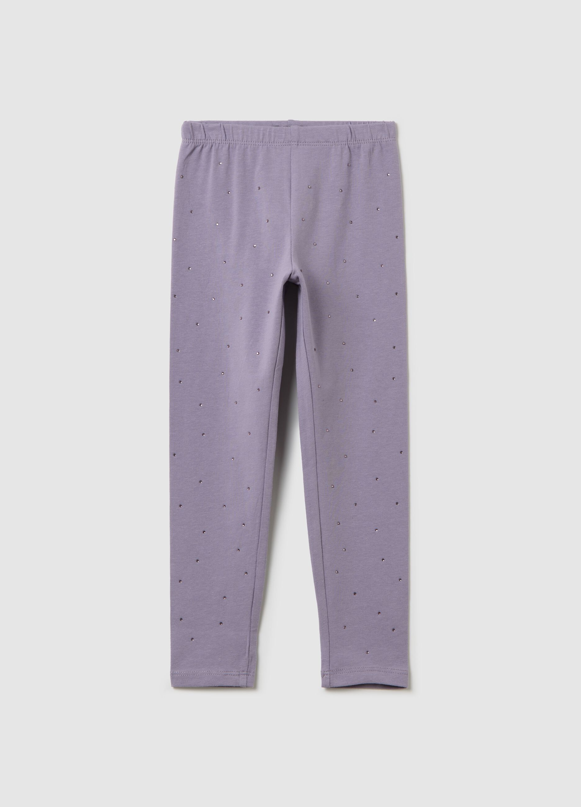 Black leggings in stretch cotton with diamantés
