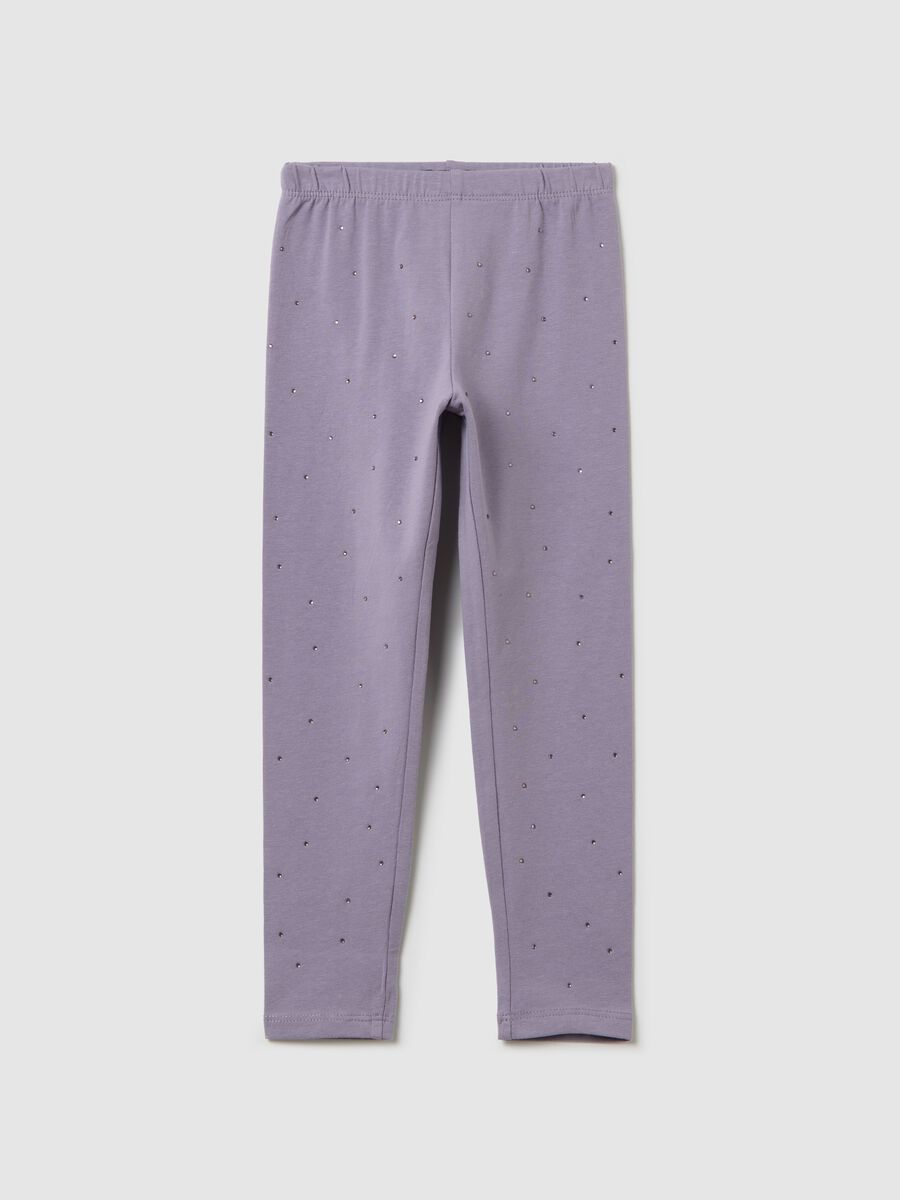 Black leggings in stretch cotton with diamantés_0