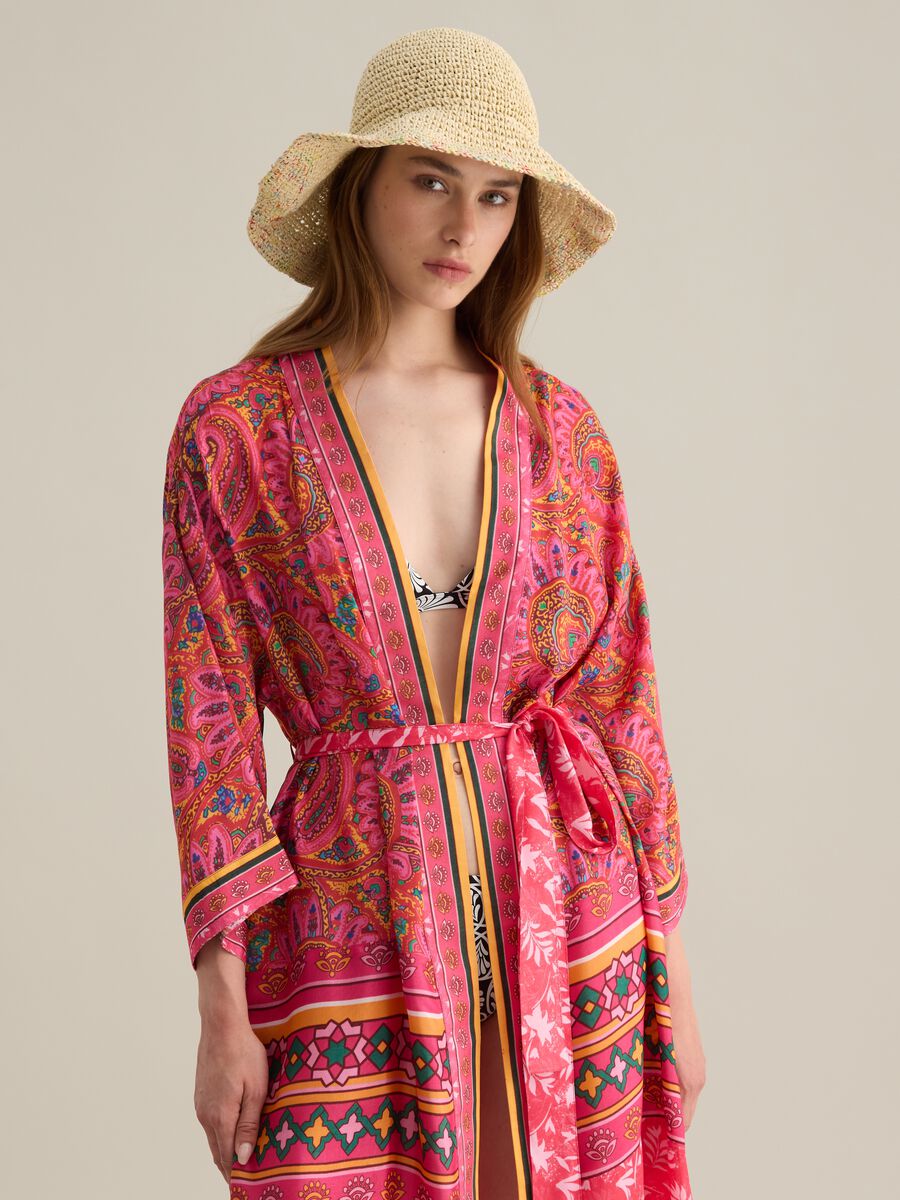 Kimono da donna in puro viscosa multicolor lungo_1