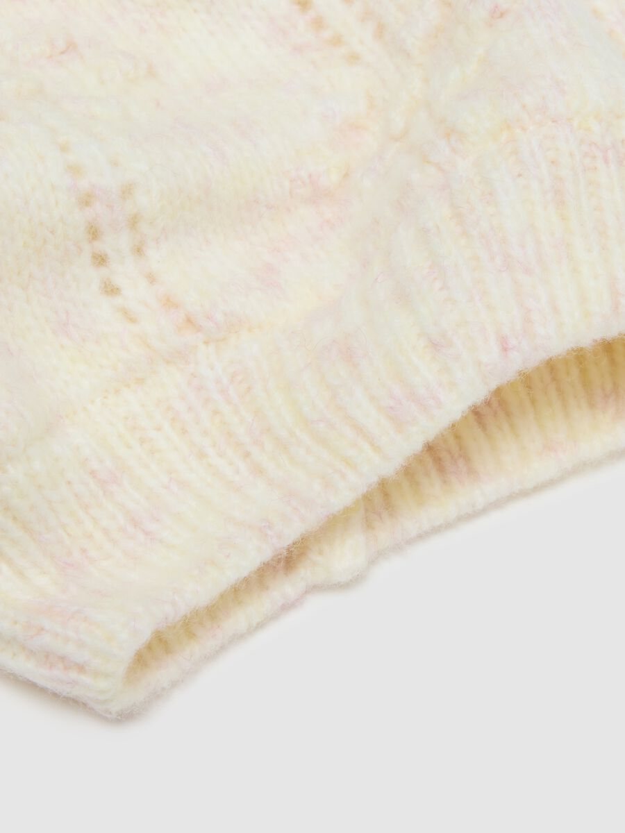 Cappello bianco da bimba multicolor con pompon_1