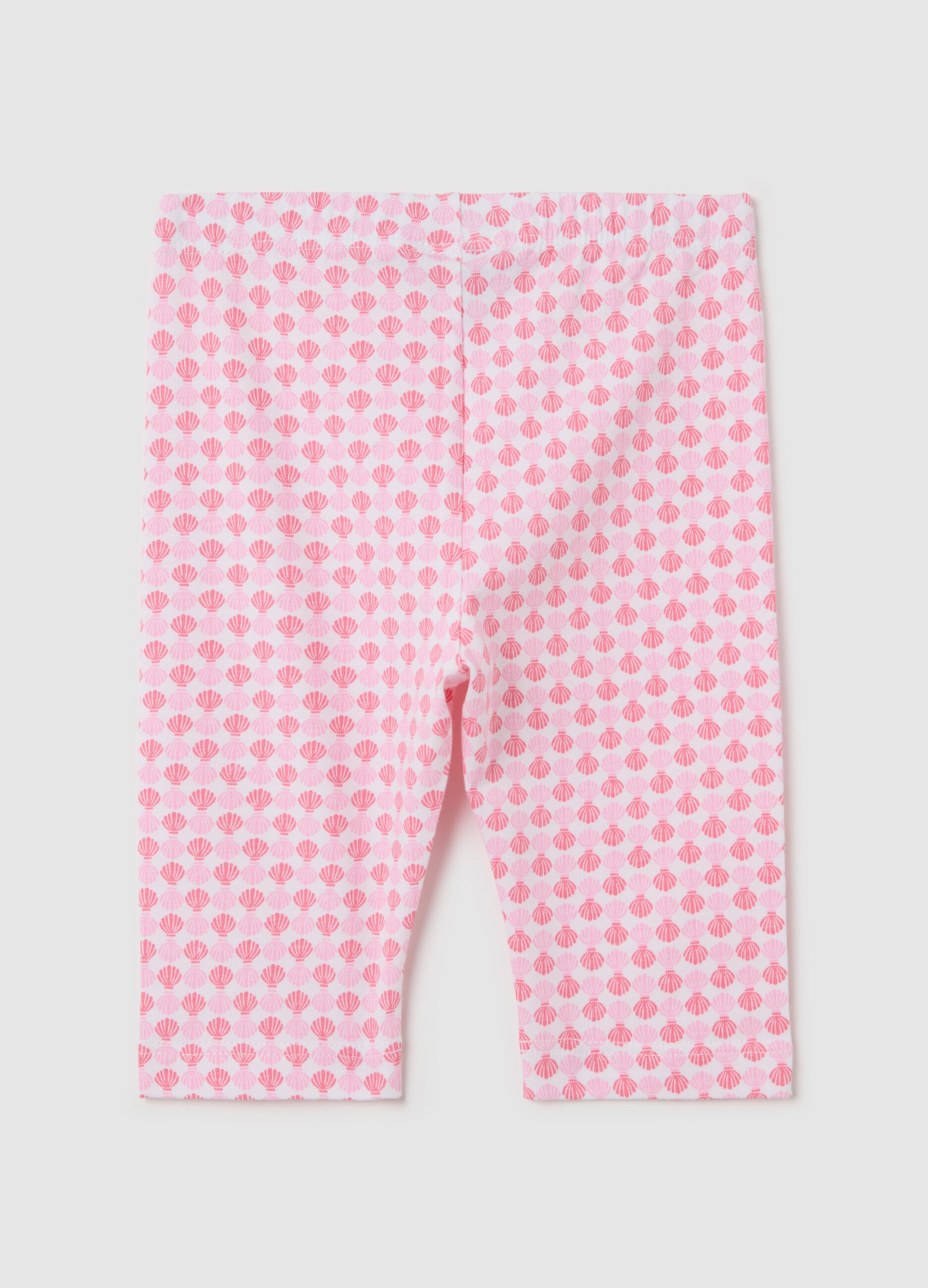 White and pink three-quarter stretch leggings with print