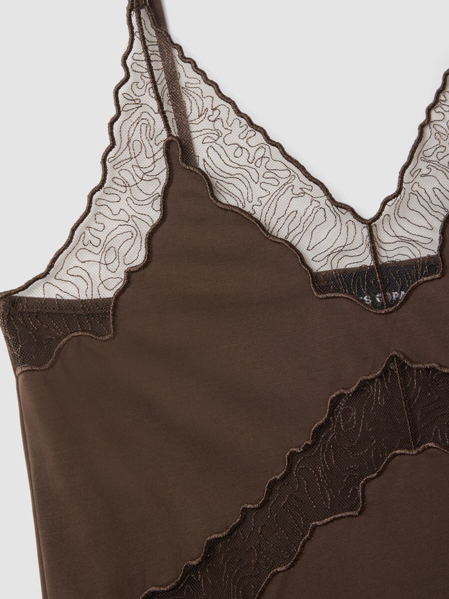 Tank top in misto viscosa marrone regular fit con dettagli trasparenti_5