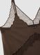 Brown regular fit viscose blend tank top with transparent details_5