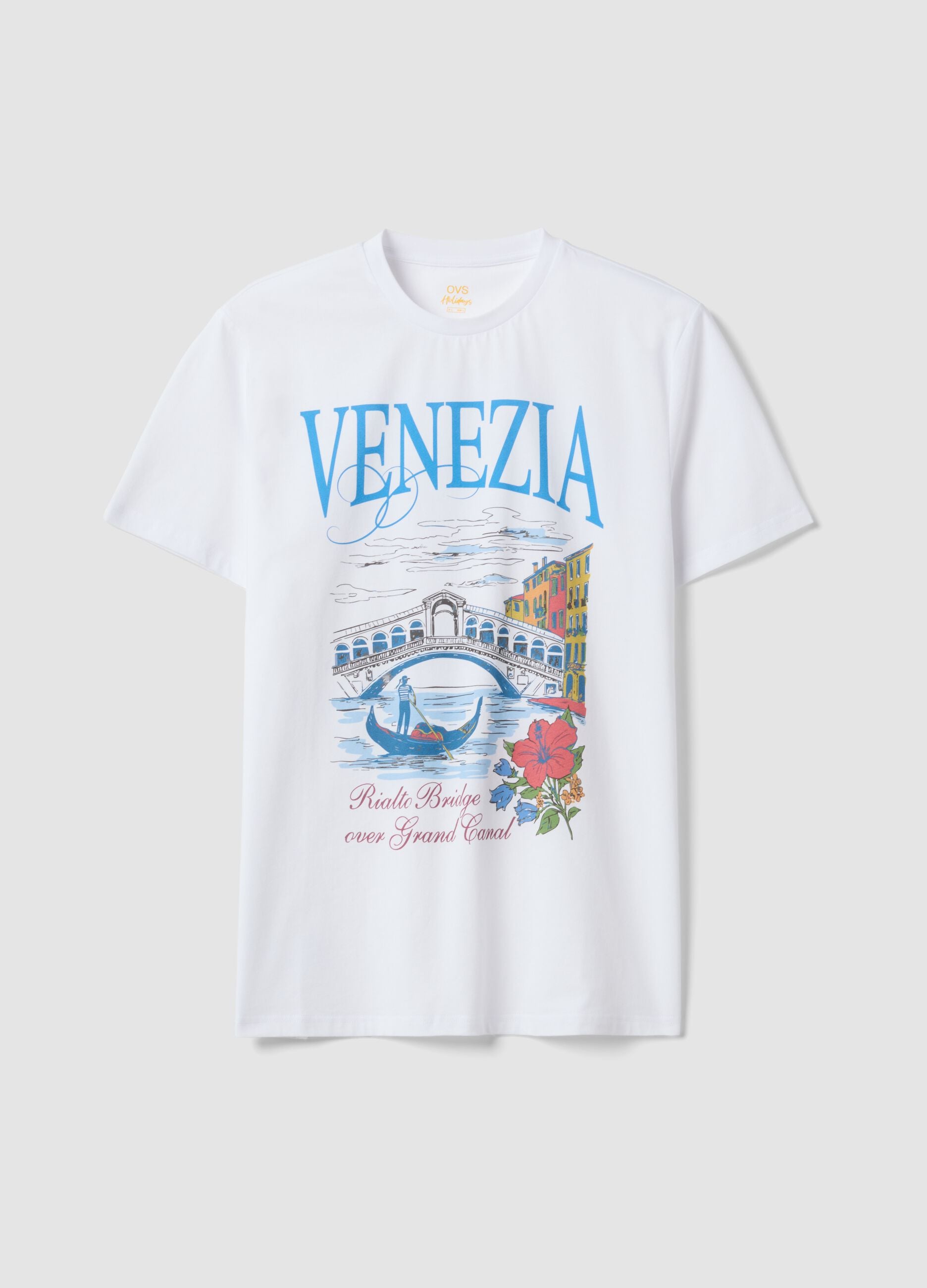 White 100% cotton T-shirt with graphic print, regular fit