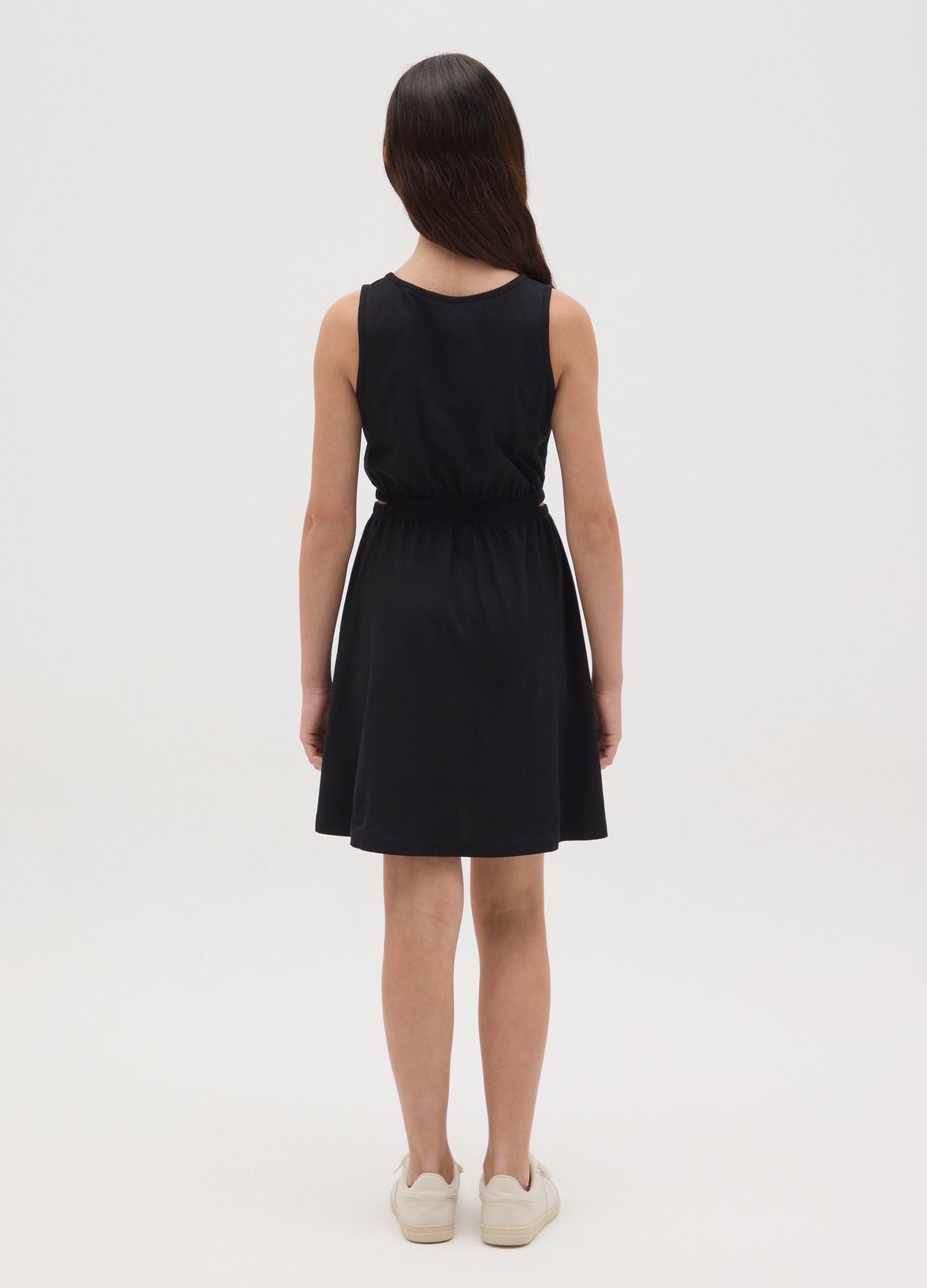 Abito da ragazza in puro cotone nero regular fit senza maniche
