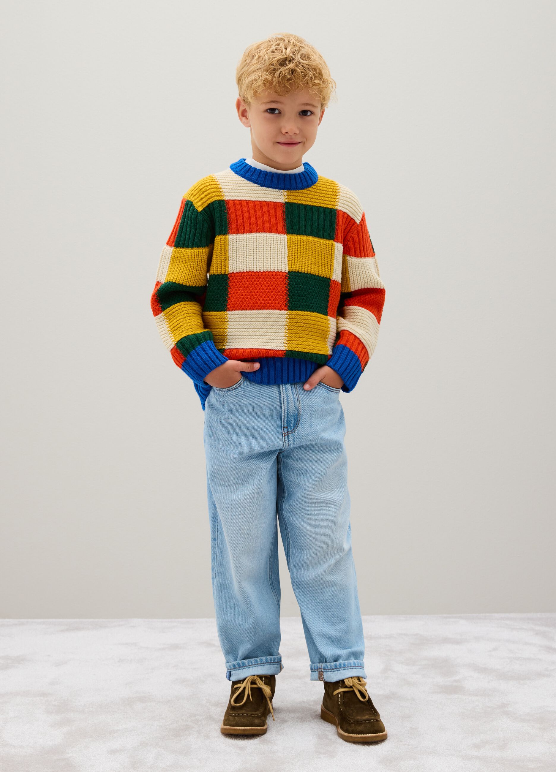 Blue cotton blend regular fit children's jeans