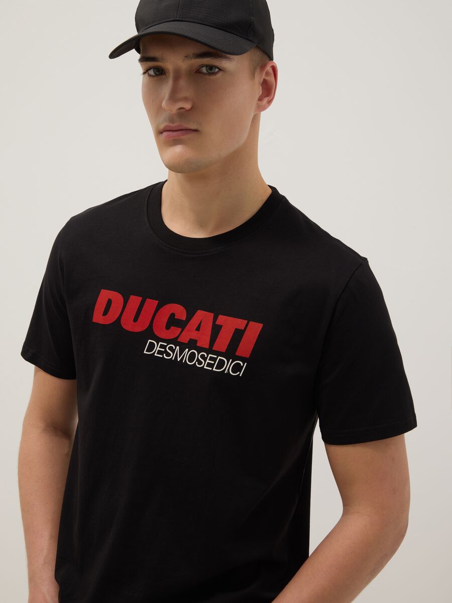 Black regular fit pure cotton T-shirt with Ducati print_1