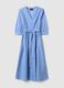 Pure cotton blue striped dress with V-neck in regular fit_4