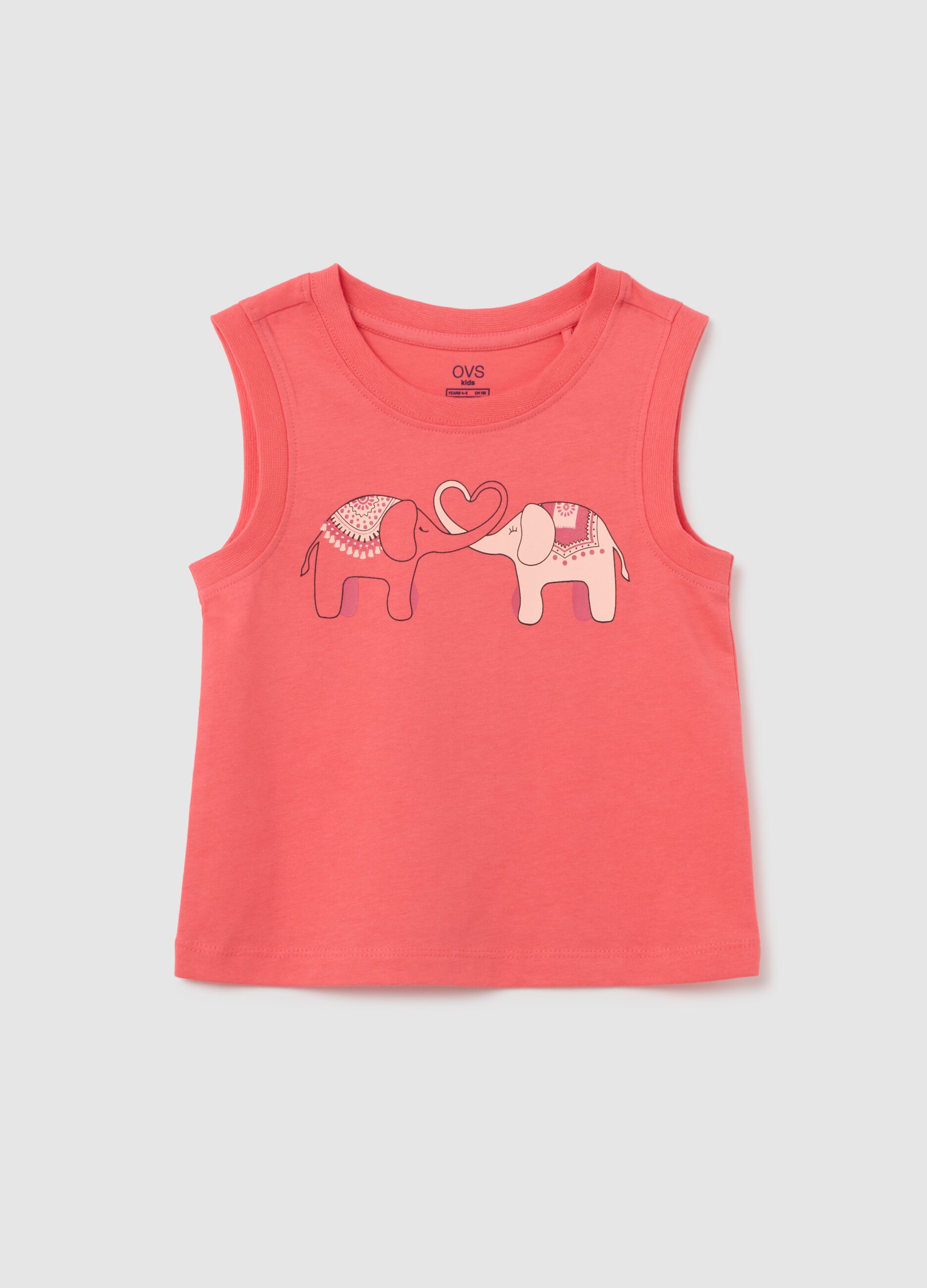 Girls' pink pure cotton tank top regular fit with print