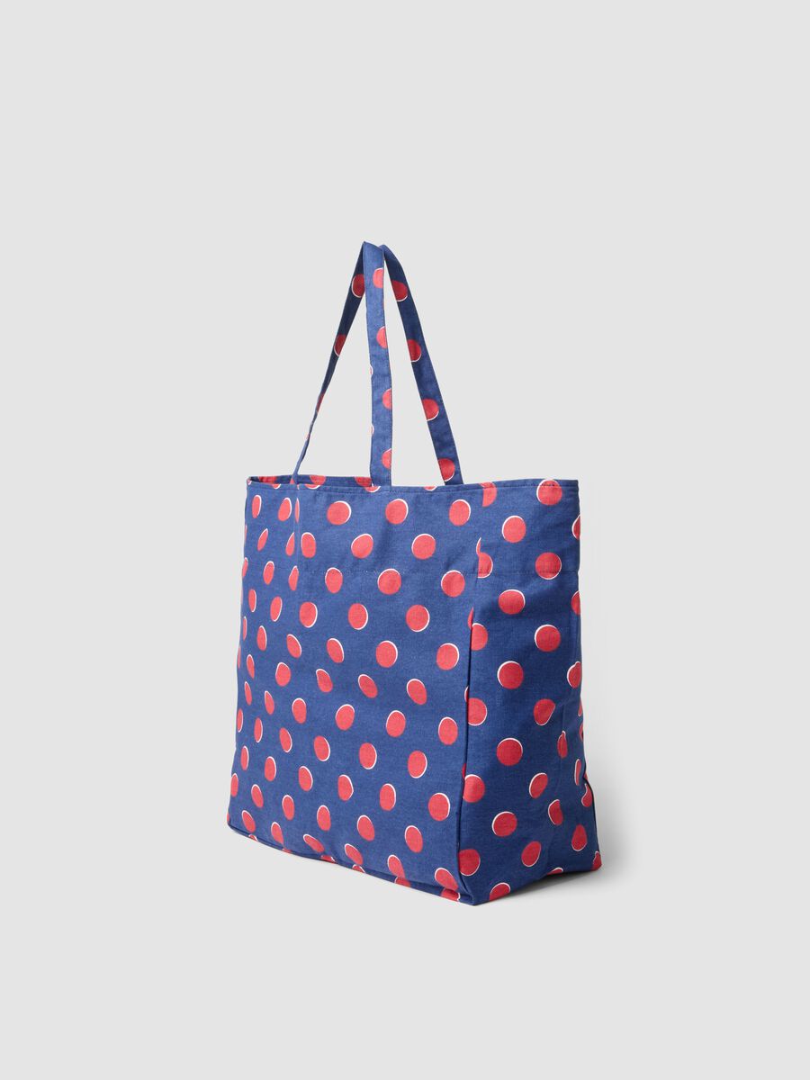 Borsa da mare in puro cotone blu con pois rossi_1