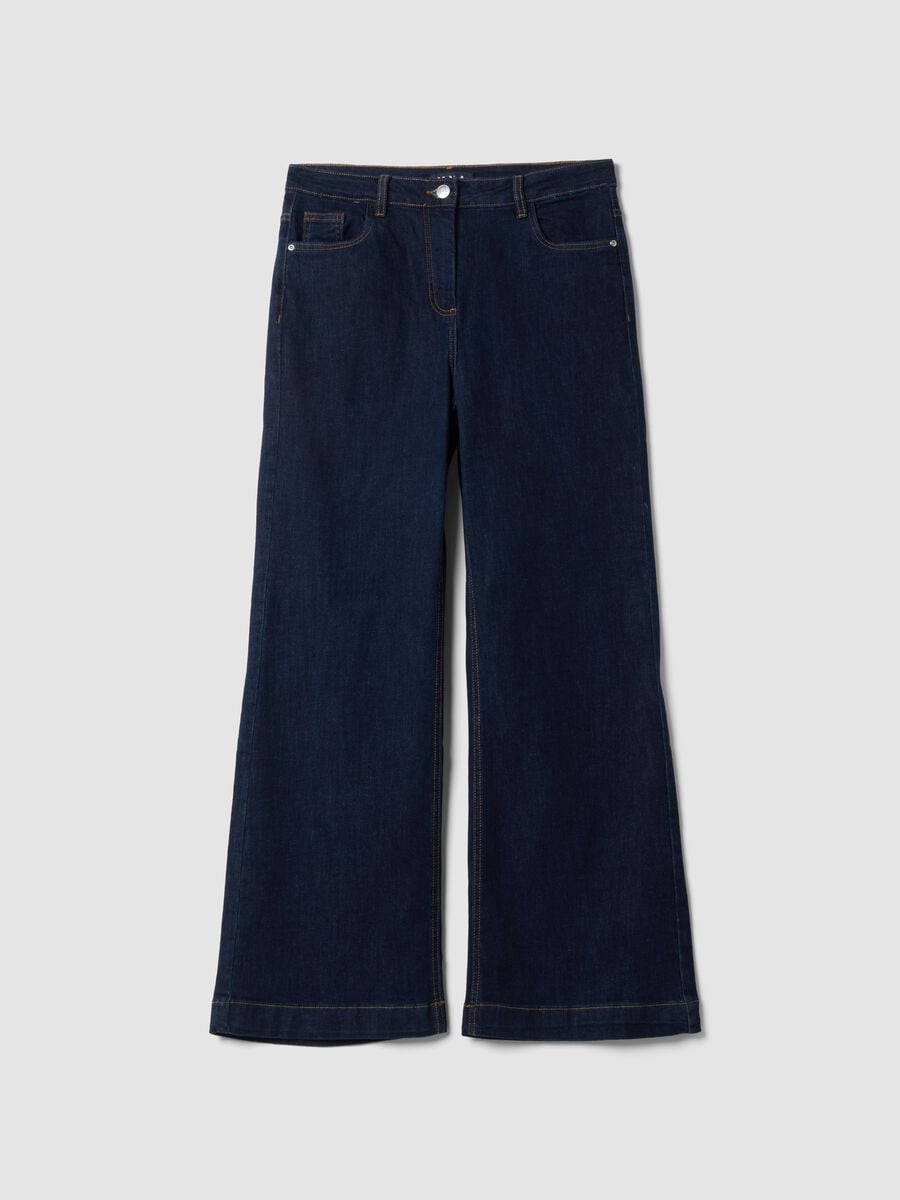 Jeans blu scuro bootcut in cotone elasticizzato_0