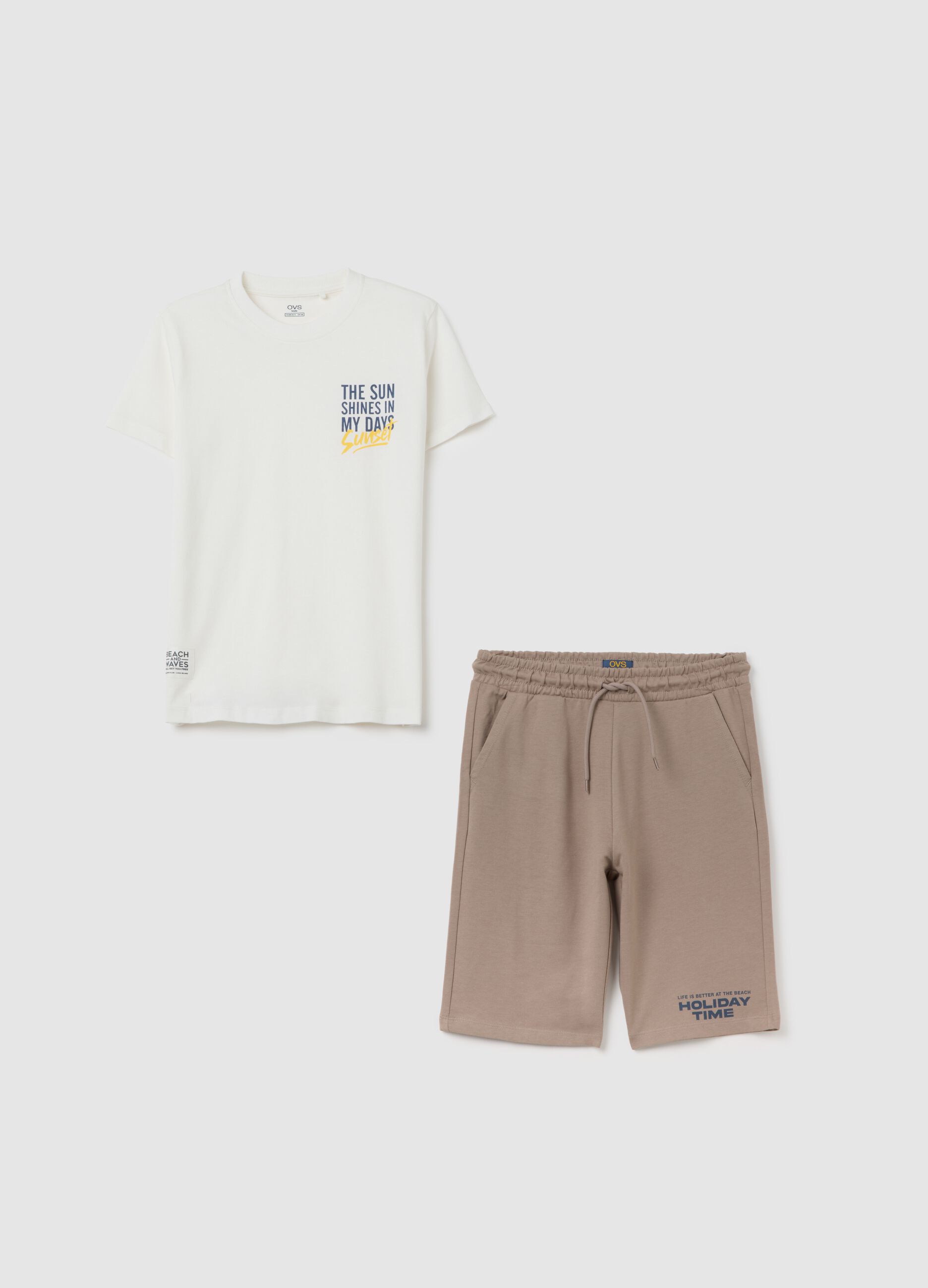 Boy's white and beige pure cotton regular fit outfit