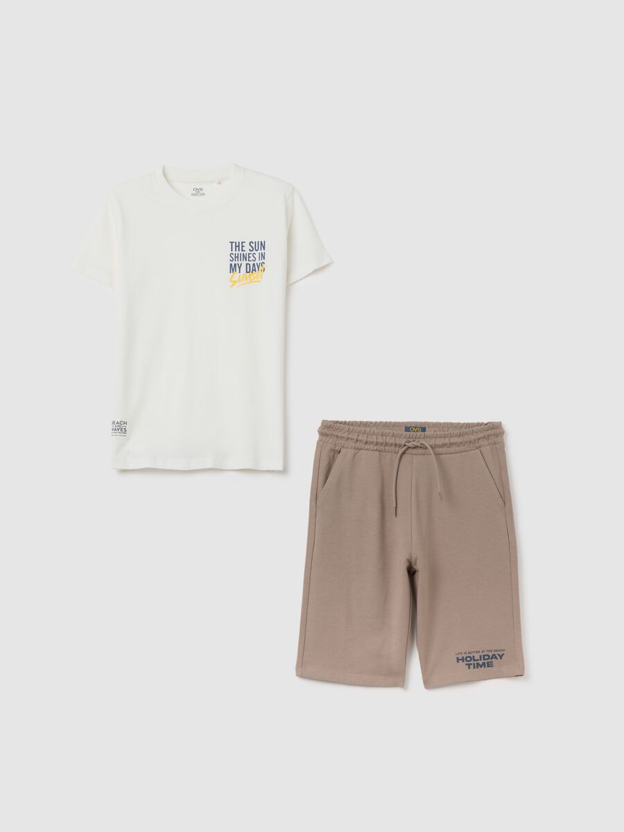 Completo da ragazzo in puro cotone bianco e beige regular fit_0