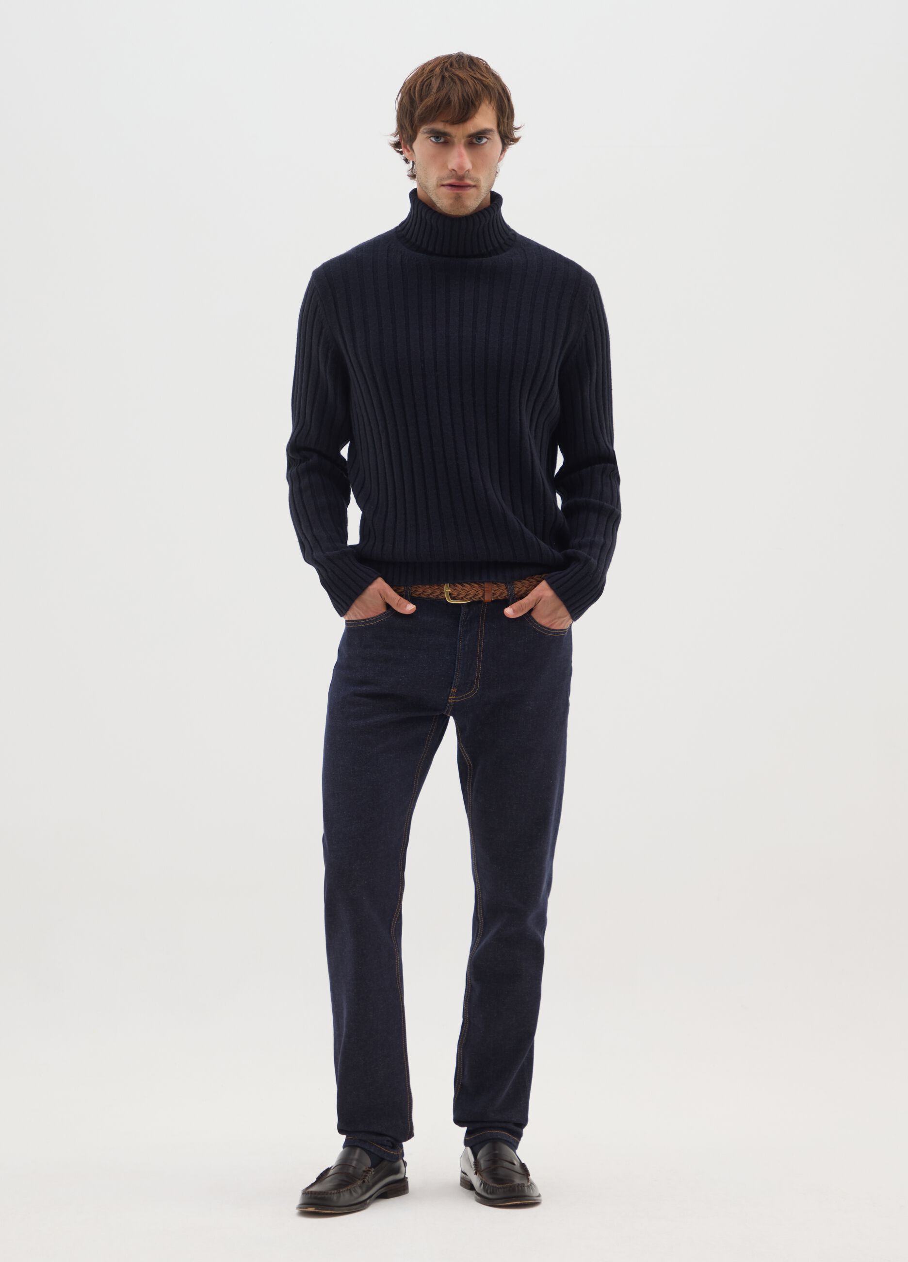 Dolcevita regular fit blu in misto lana