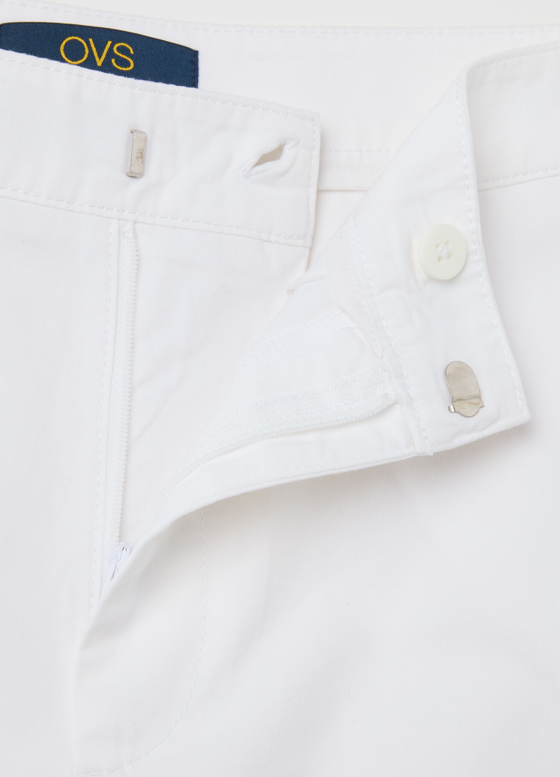 Women's pure white cotton trousers, regular fit with high waist