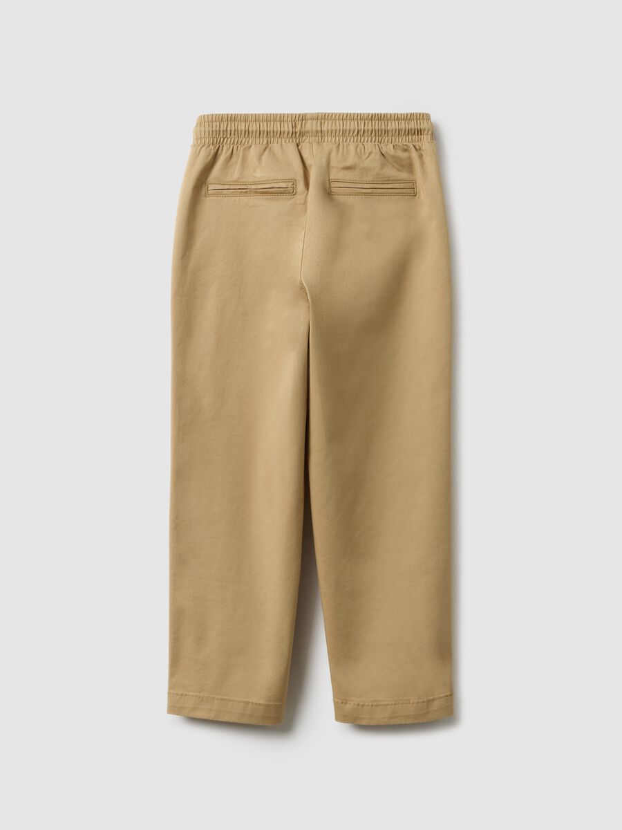 Beige Stretch Cotton Jogger Trousers for Kids_1