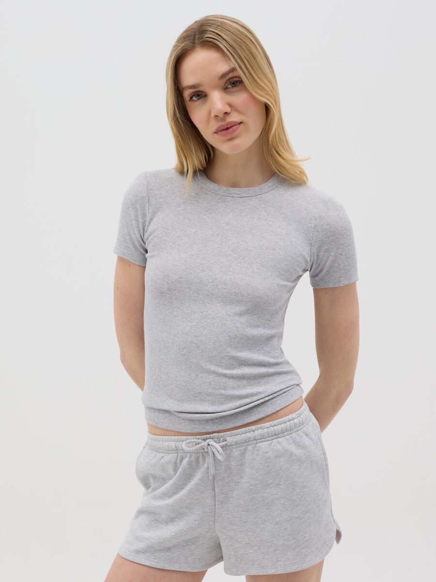 Grey short sleeve stretch cotton T-shirt_0