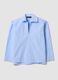 Blue striped pure cotton poplin shirt with V-neck_0