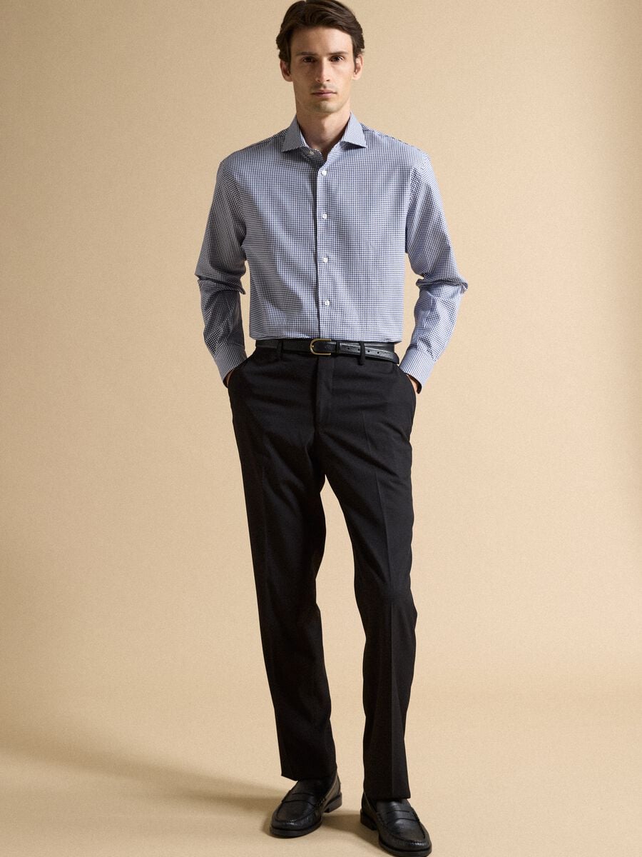 Camicia oxford blu in puro cotone a quadretti regular fit_1