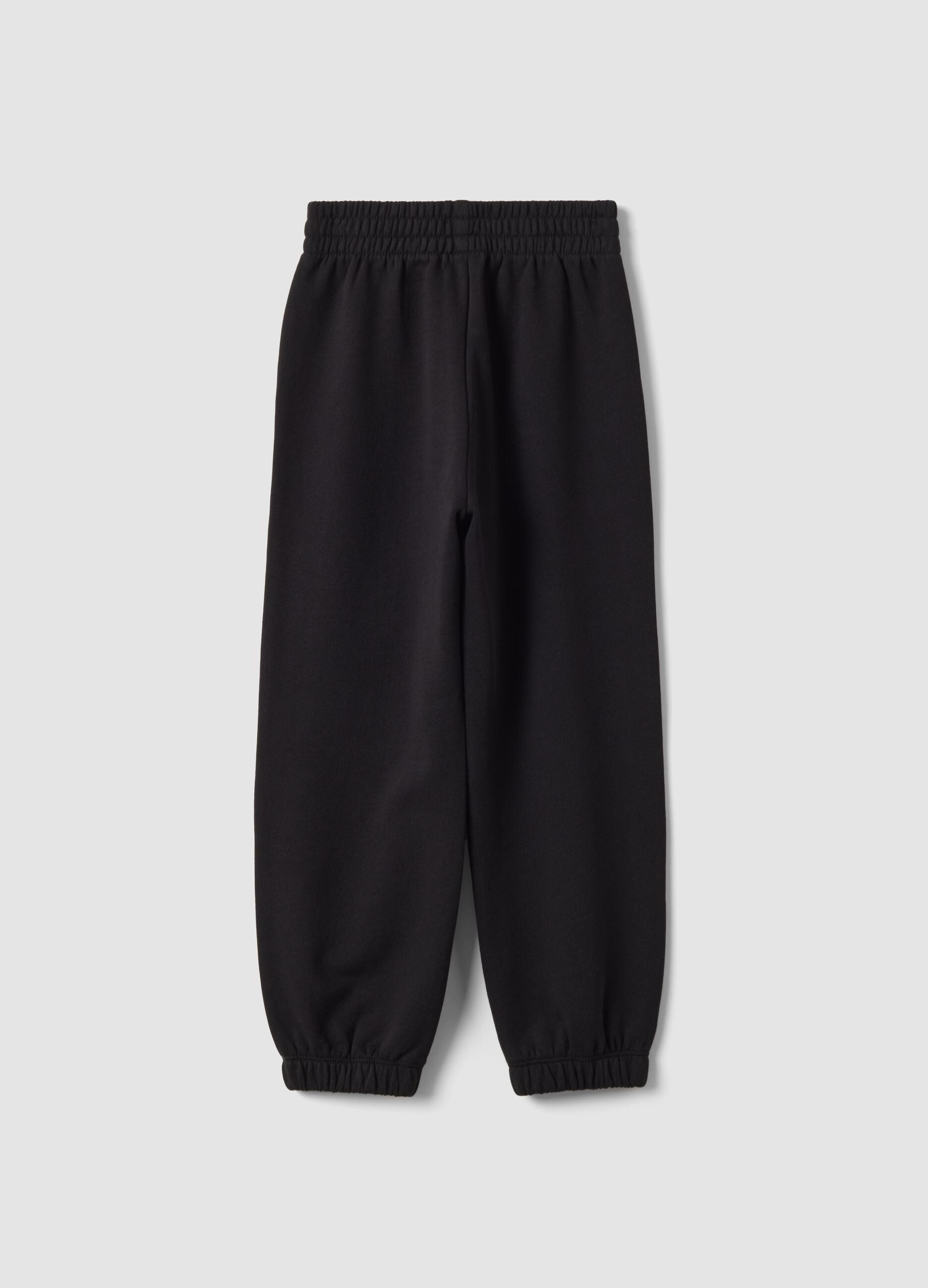 Black pure cotton fleece joggers, regular fit