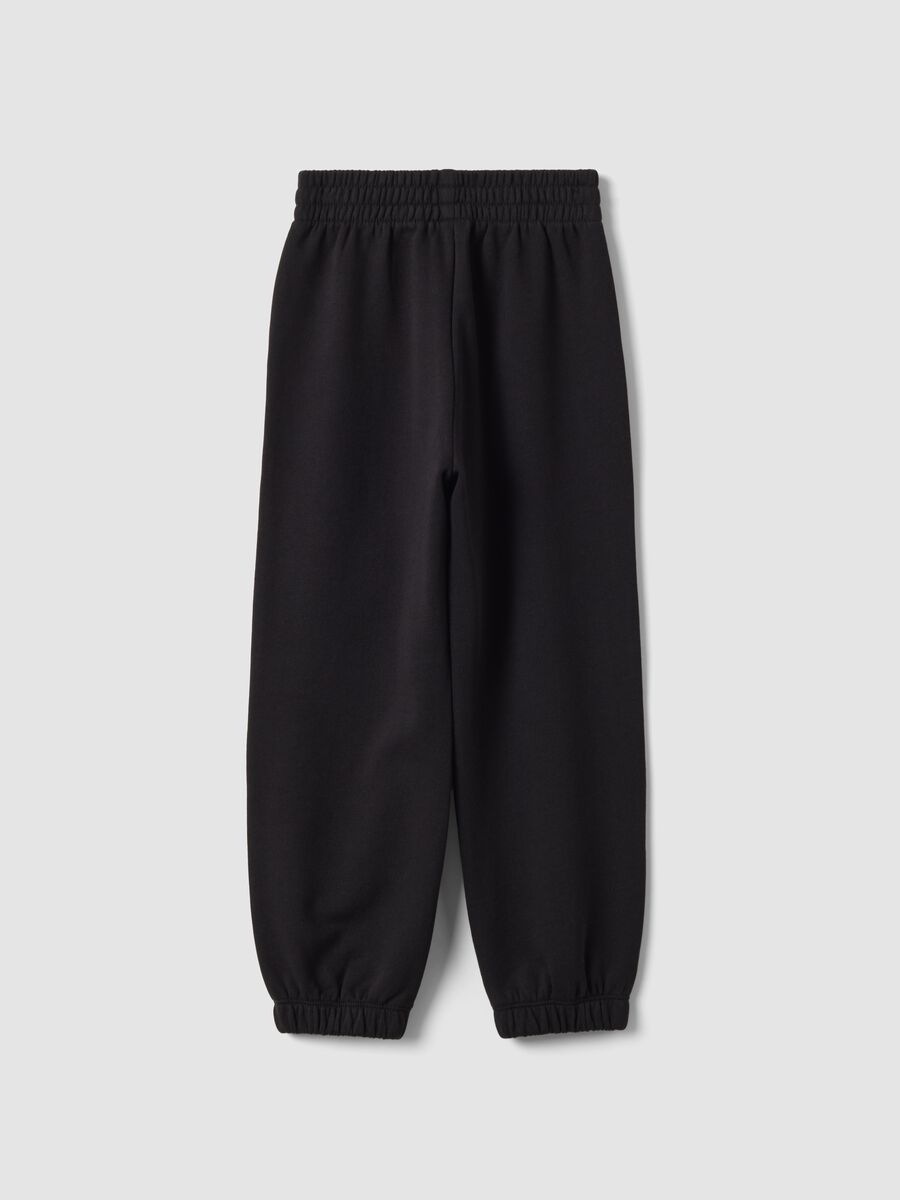 Black pure cotton fleece joggers, regular fit_1