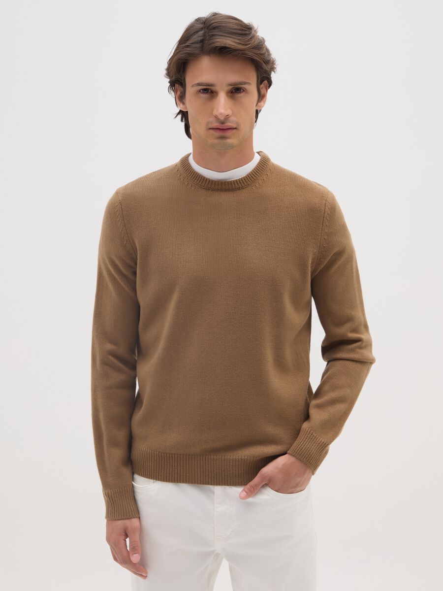 Brown crewneck sweater regular fit_0