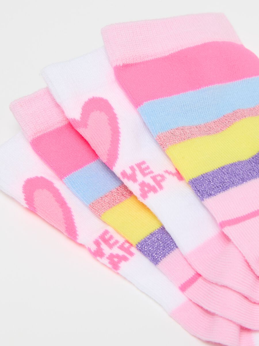 Three-pack stretch mid-length socks with stripes and flowers_2