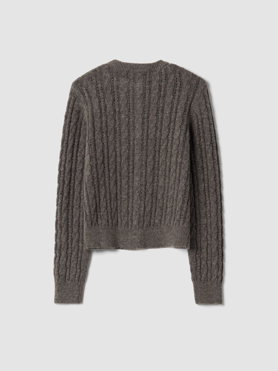 Cardigan grigio in misto lana a trecce_2