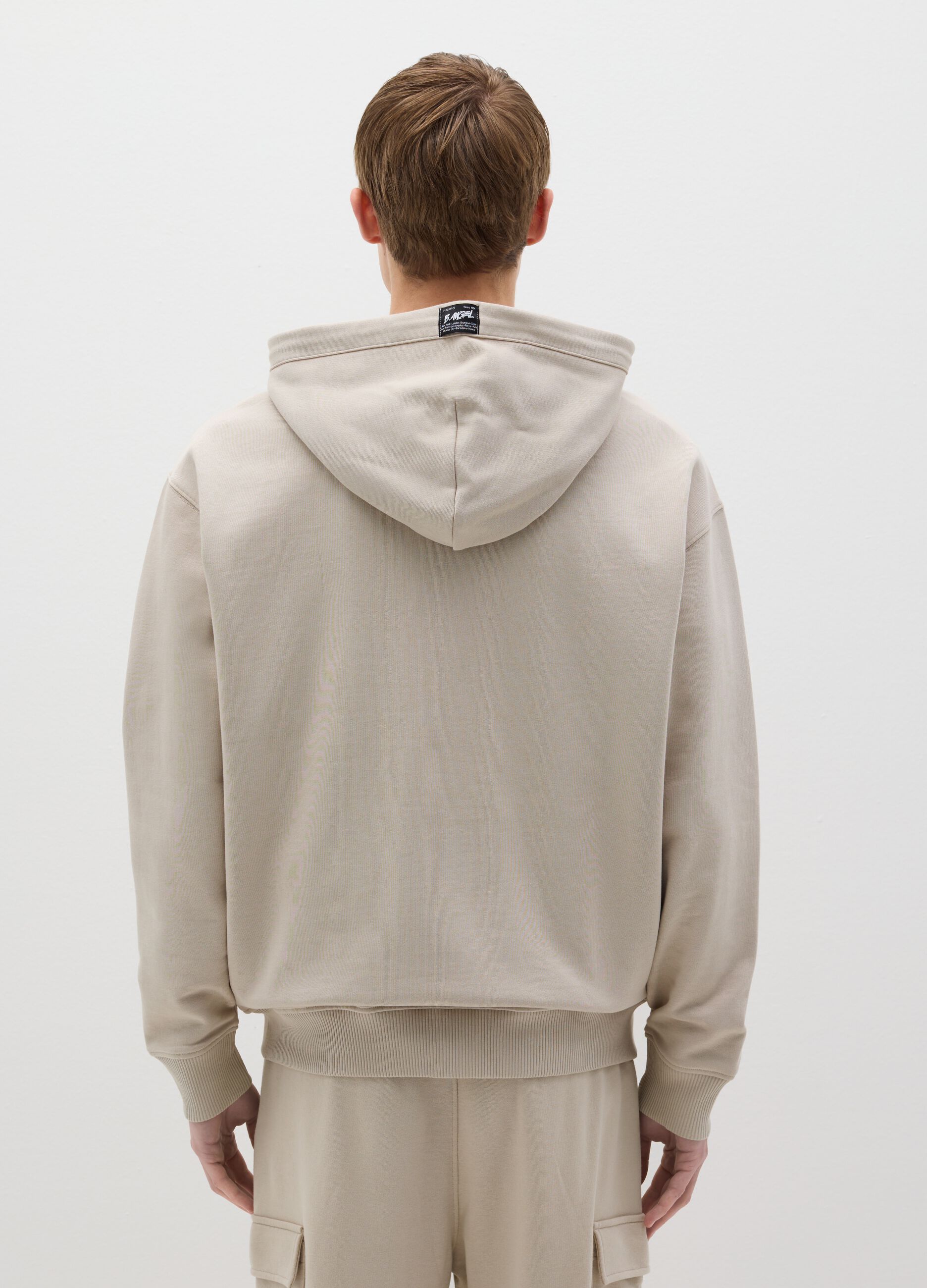 Over-fit full-zip sweatshirt in cotton with hood