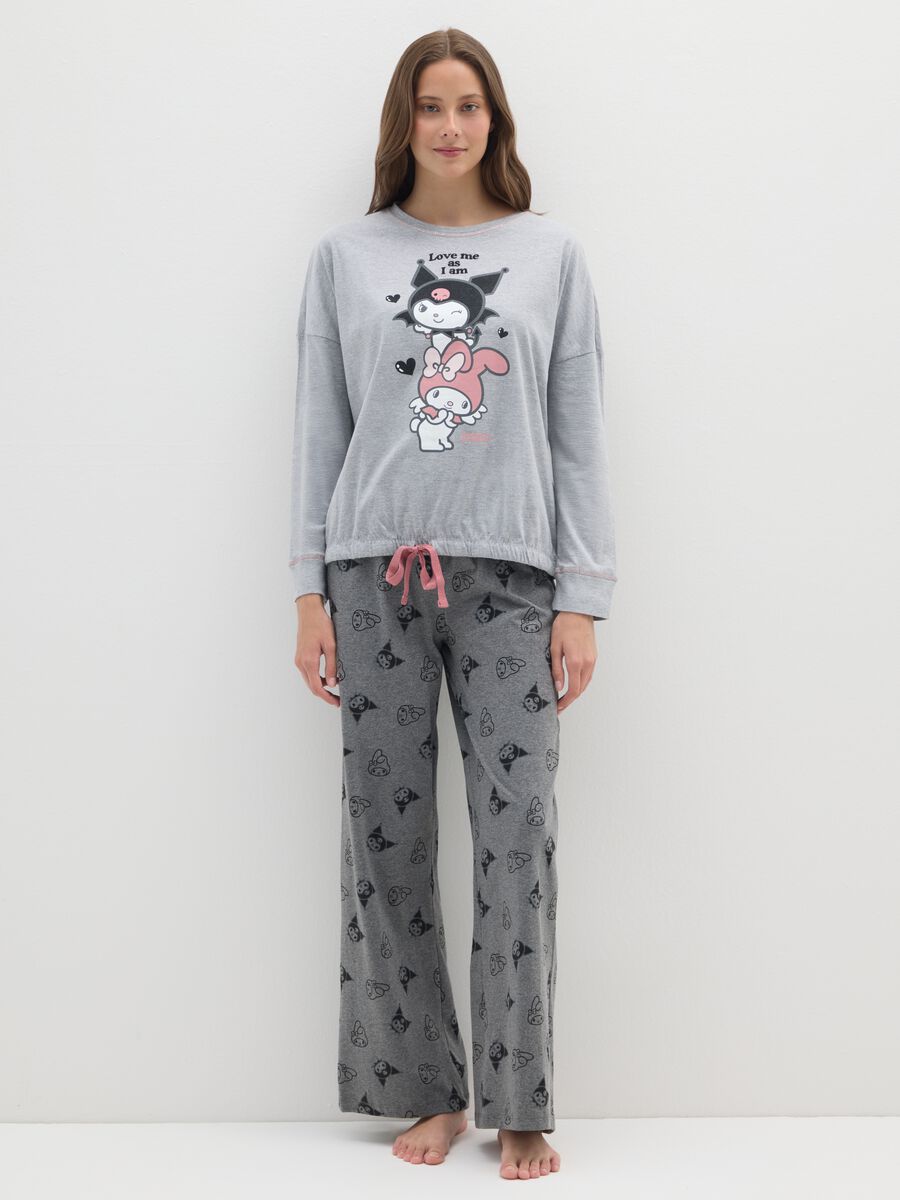 Grey cotton pyjamas with comic print_0