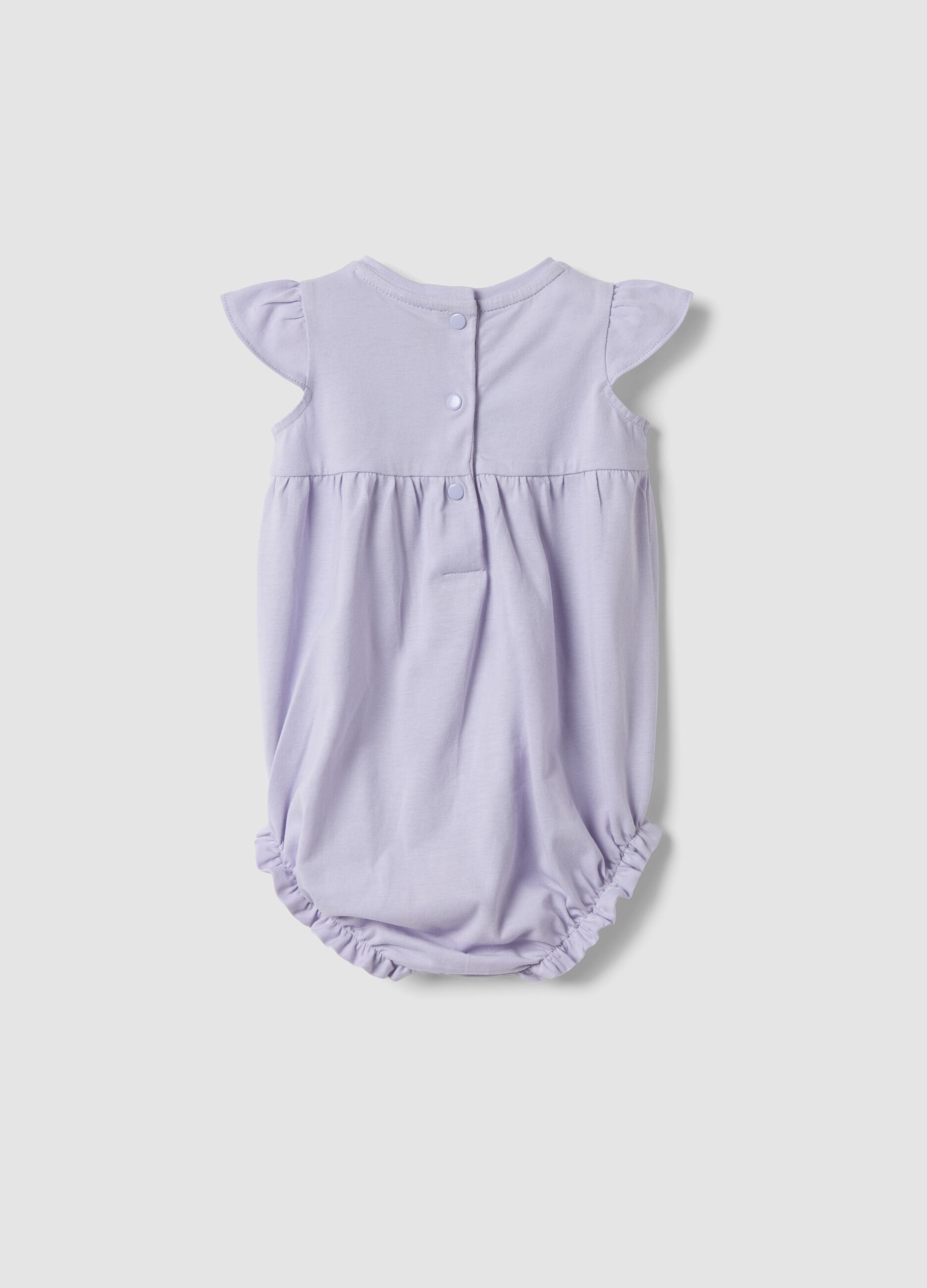 Purple pure cotton romper with ruffle sleeves for baby girl