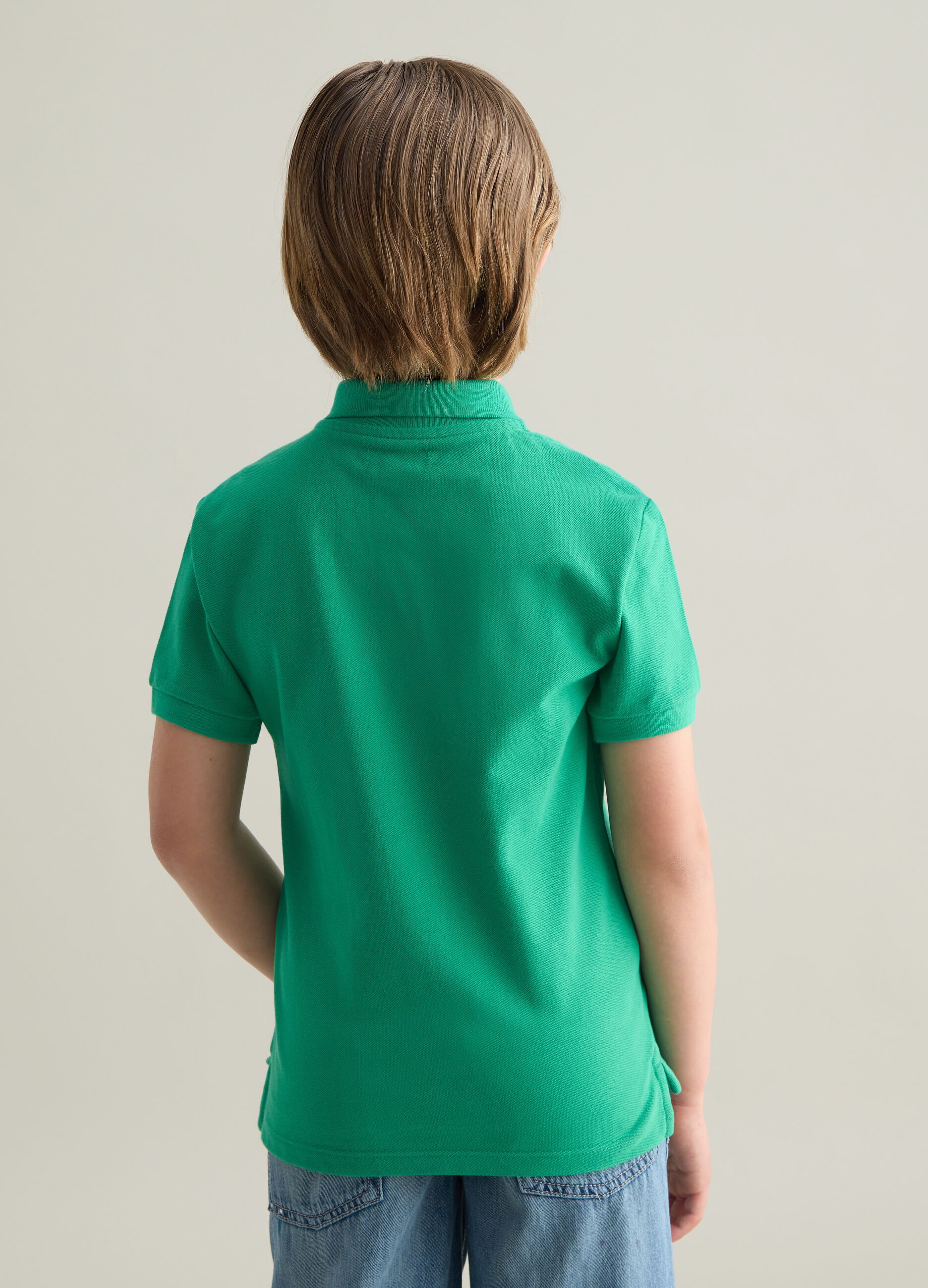 Short Sleeve Green Cotton Polo
