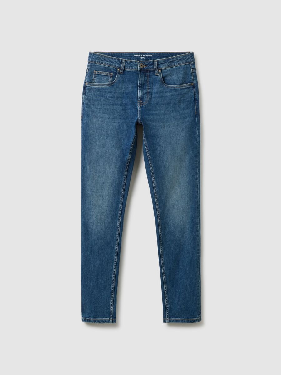 Blue stretchy skinny fit denim cotton jeans_4