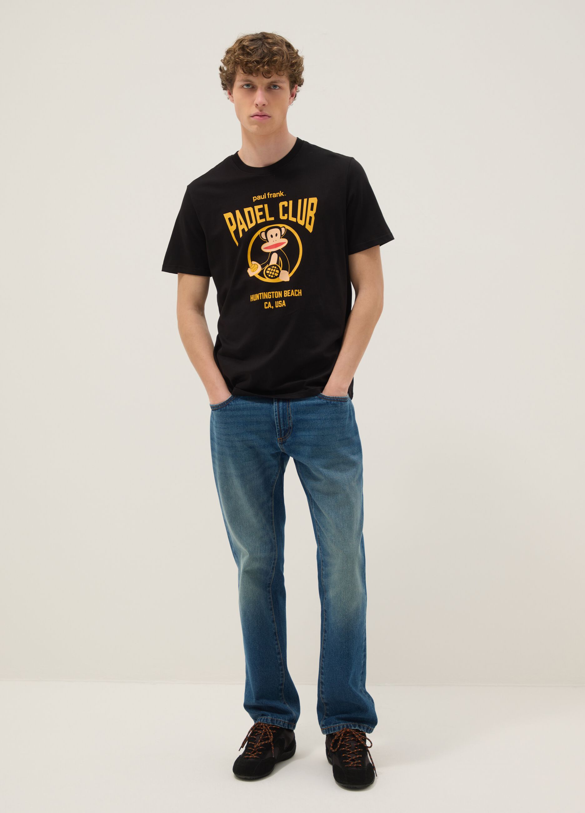 Black printed T-shirt in pure cotton, regular fit