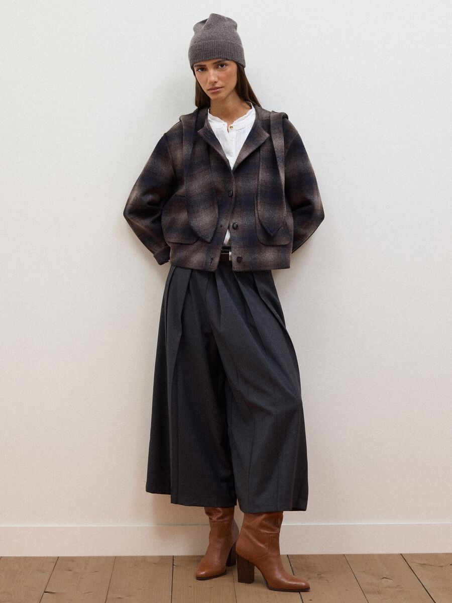 Cappotto marrone in misto lana e viscosa con cappuccio regular fit_2