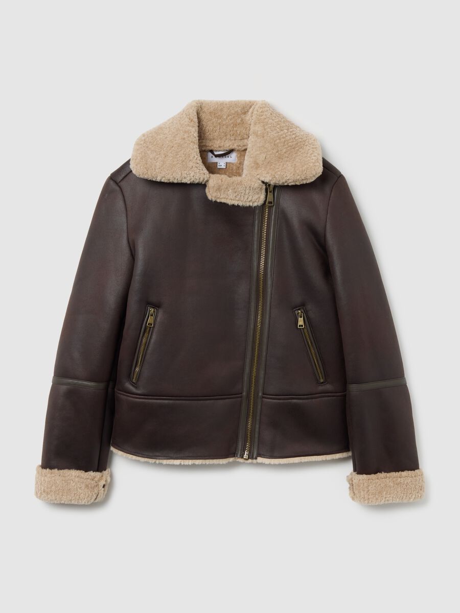 Giacca imbottita marrone regular fit con zip_0