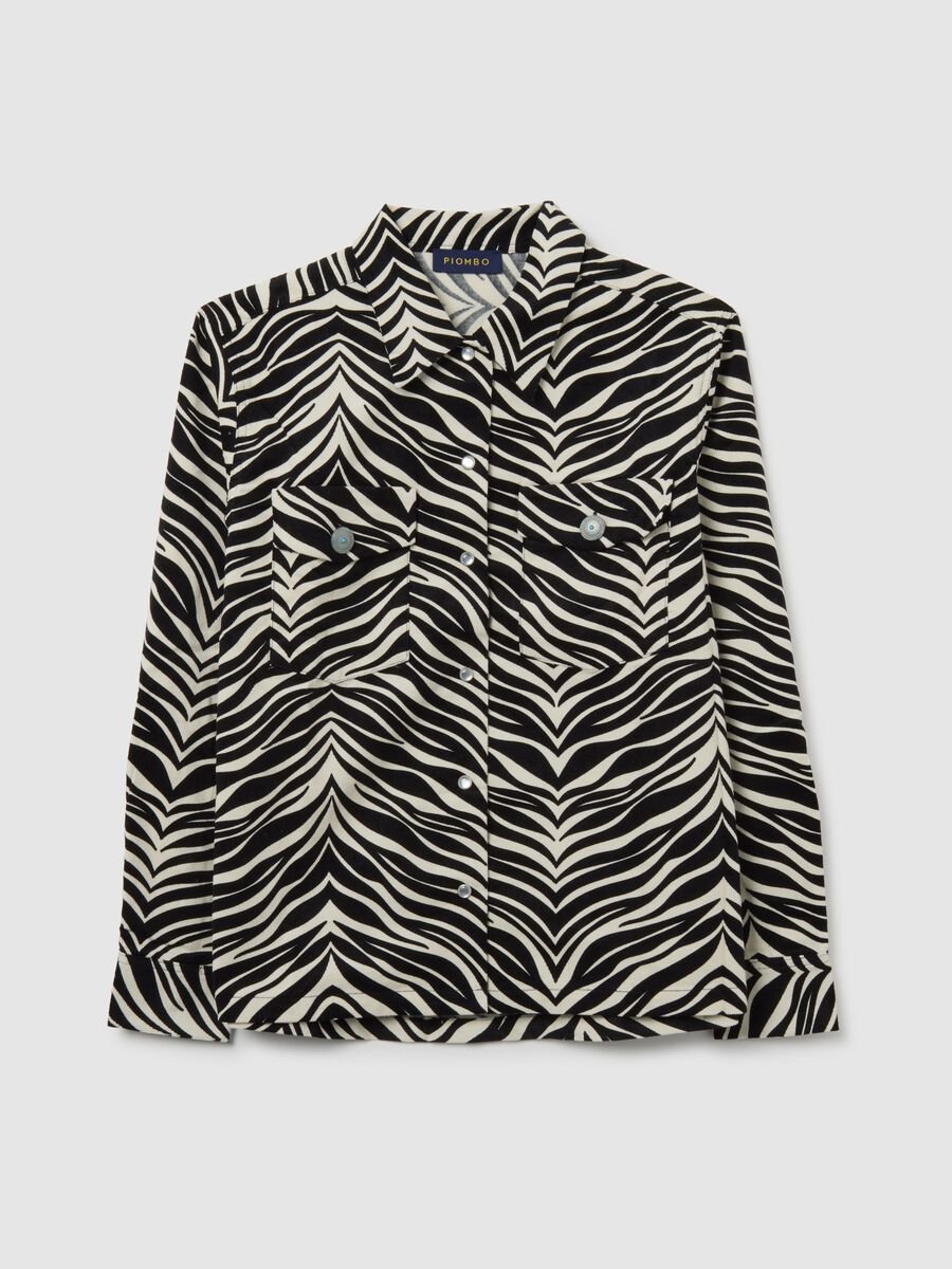Multicolour shirt with zebra pattern in pure cotton regular fit_4