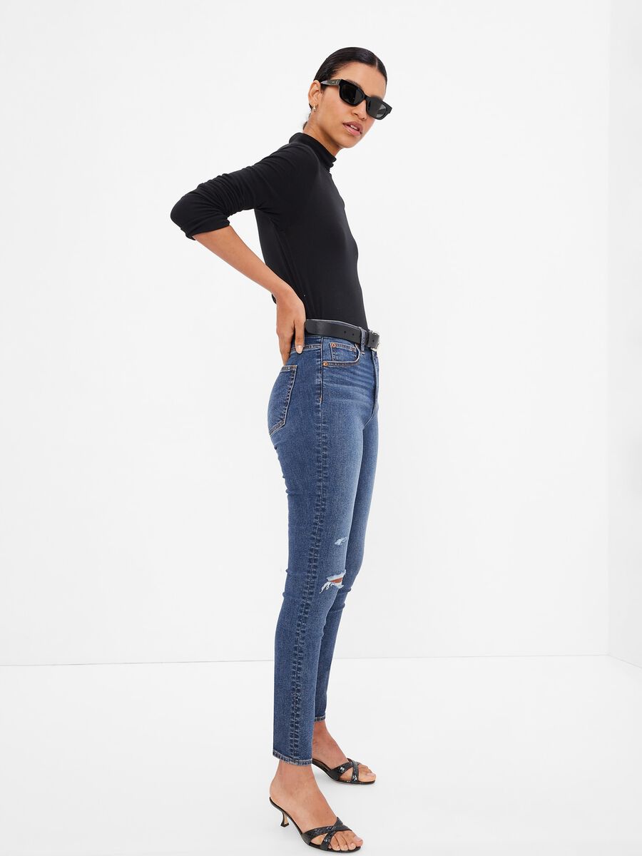 High-waisted skinny-fit jeans with worn look_0