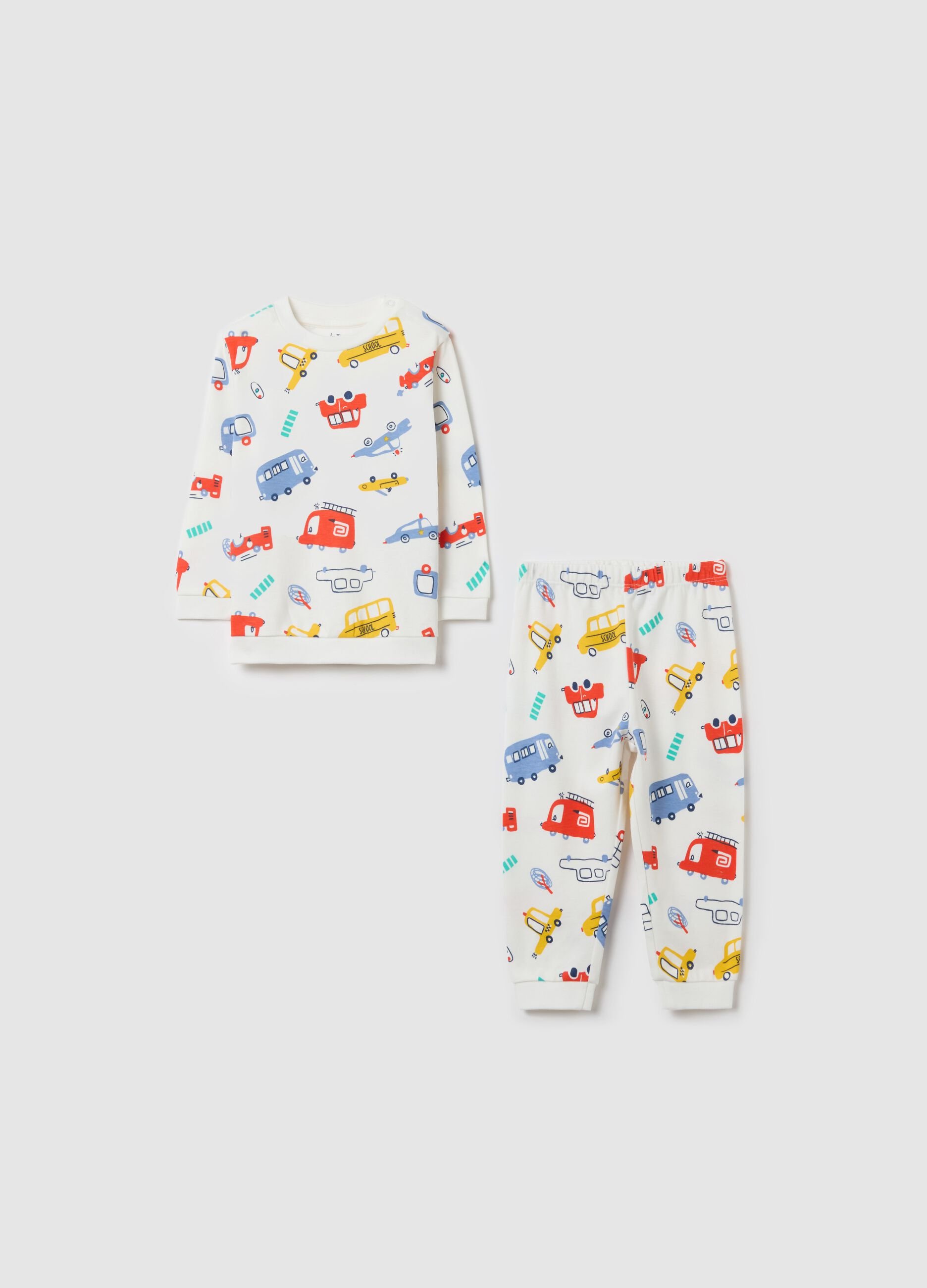 Cotton pyjamas with transportation print